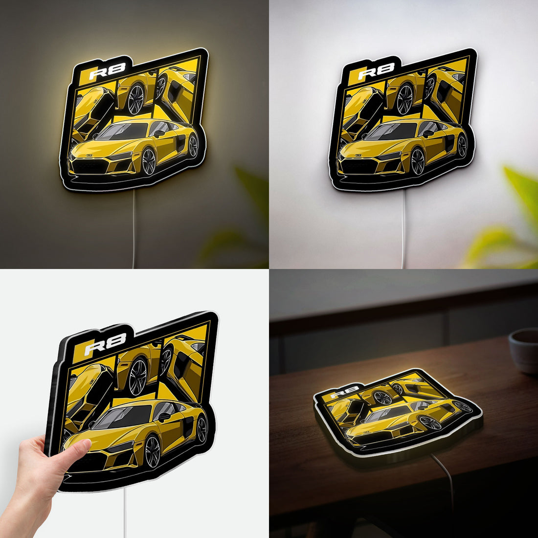 Street Racing Car 3D Light Box - Yellow Sports Car LED Night Light, Auto Show Decor for Car Enthusiasts & Racing Fans 