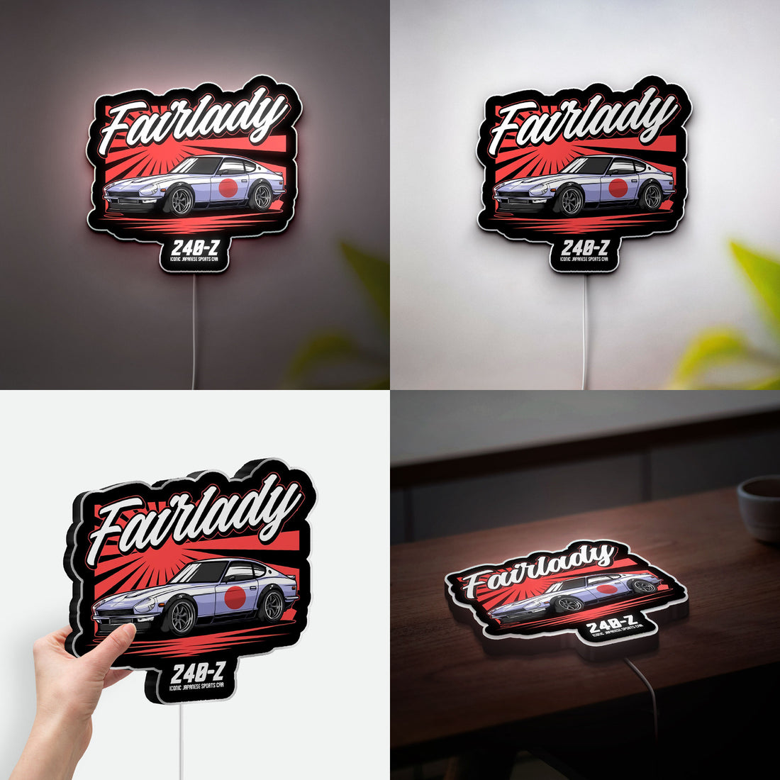 Datsun 240Z Fairlady 3D Light Box - Vintage Japanese Car LED Night Light, Automotive Decor for Car Enthusiasts & JDM Fans 