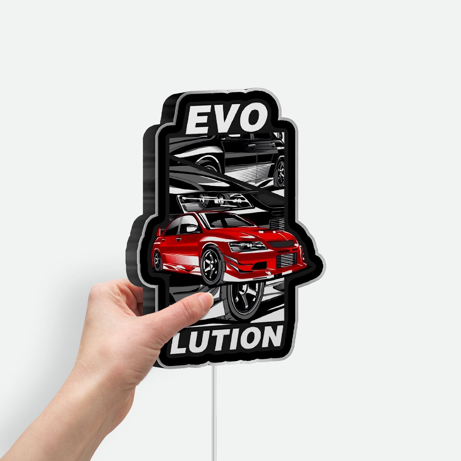 Mitsubishi Lancer Evolution 3D Light Box - Car Enthusiast LED Night Light, JDM Car Decor for Automotive Fans
