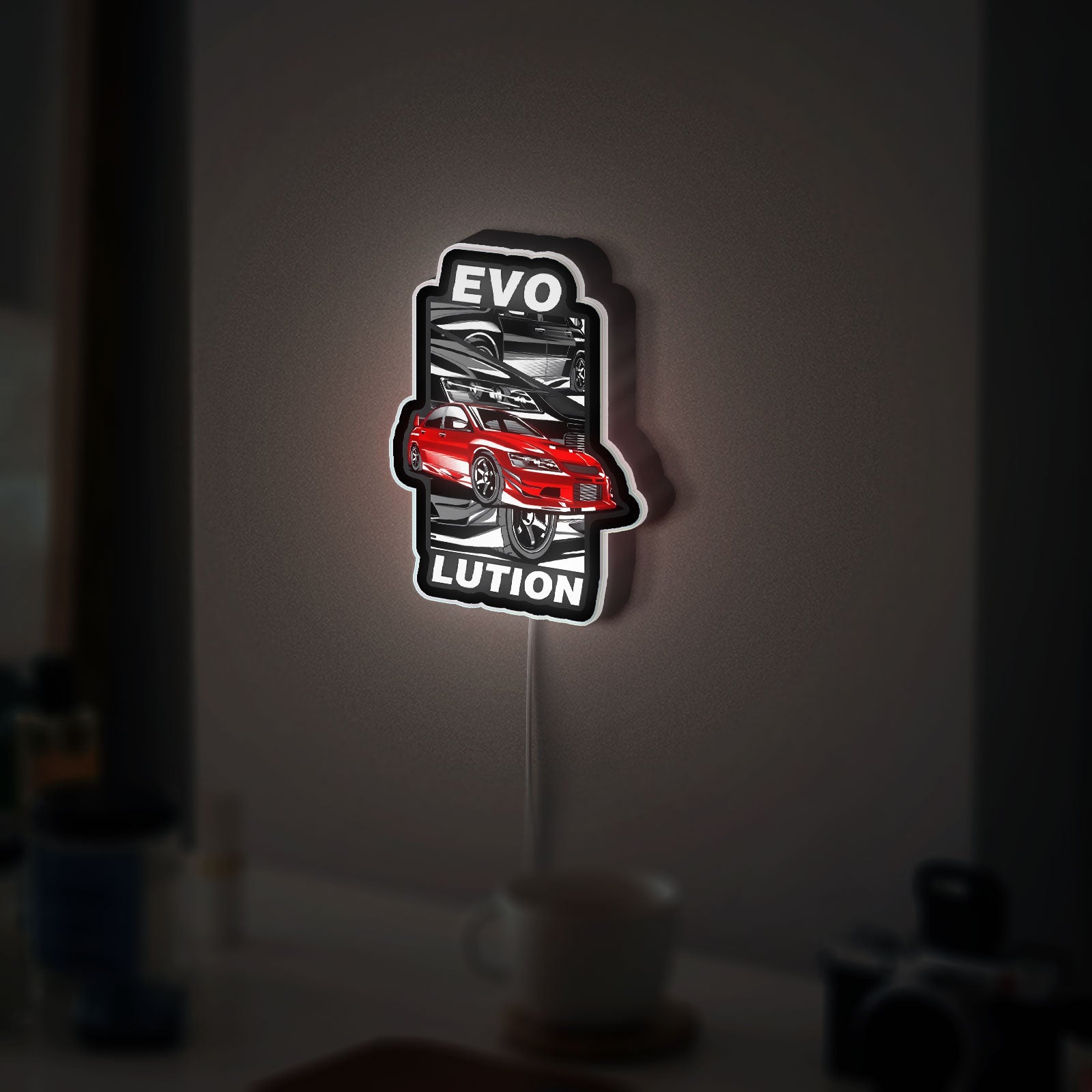 Mitsubishi Lancer Evolution 3D Light Box - Car Enthusiast LED Night Light, JDM Car Decor for Automotive Fans
