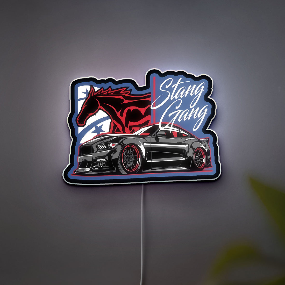 Mustang Gang Car 3D Light Box - Black Stang Racing Art LED Night Light, Sporty Auto Decor for Car Enthusiasts 