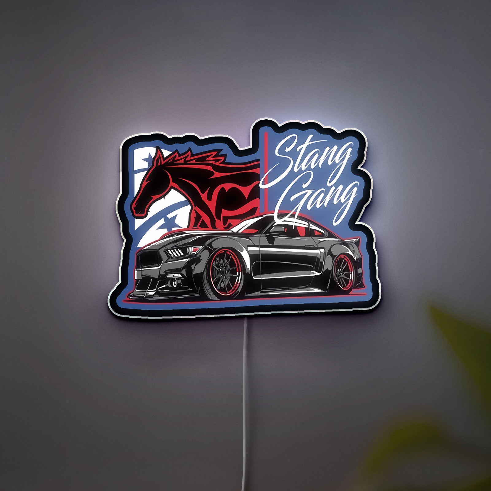 Mustang Gang Car 3D Light Box - Black Stang Racing Art LED Night Light, Sporty Auto Decor for Car Enthusiasts 