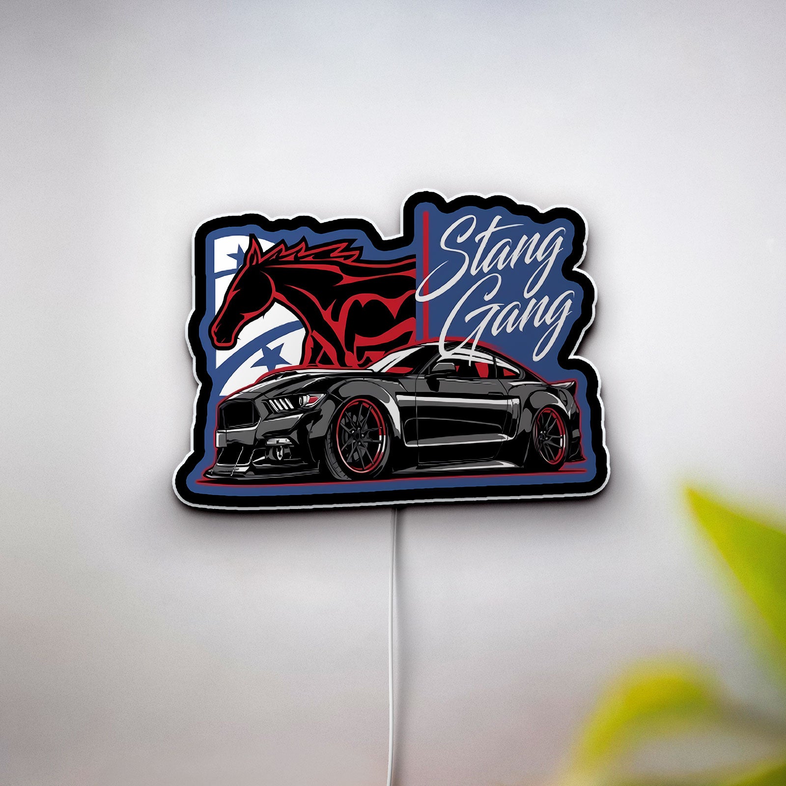 Mustang Gang Car 3D Light Box - Black Stang Racing Art LED Night Light, Sporty Auto Decor for Car Enthusiasts 