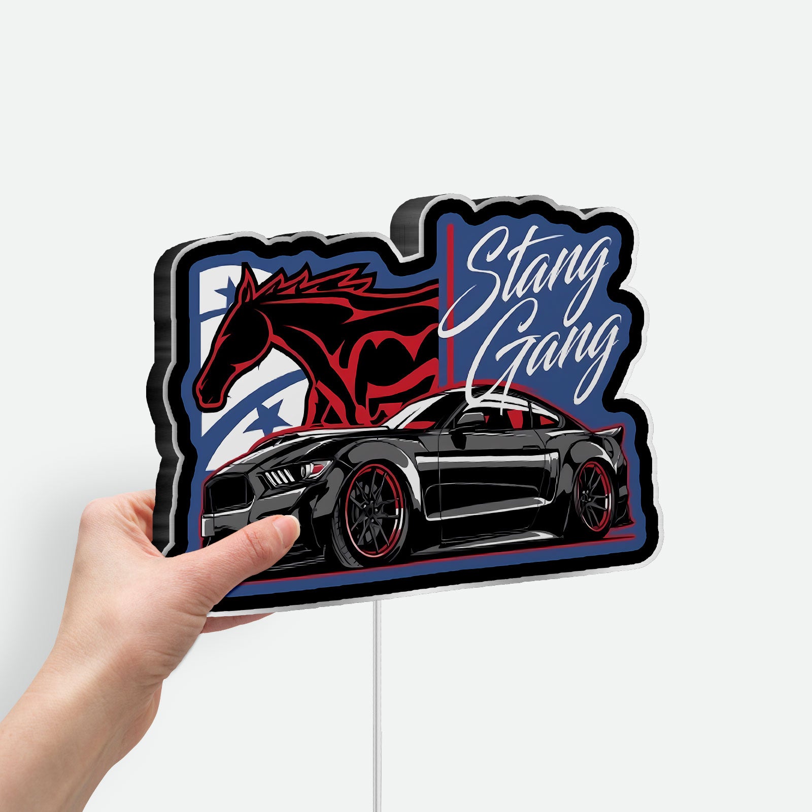 Mustang Gang Car 3D Light Box - Black Stang Racing Art LED Night Light, Sporty Auto Decor for Car Enthusiasts 