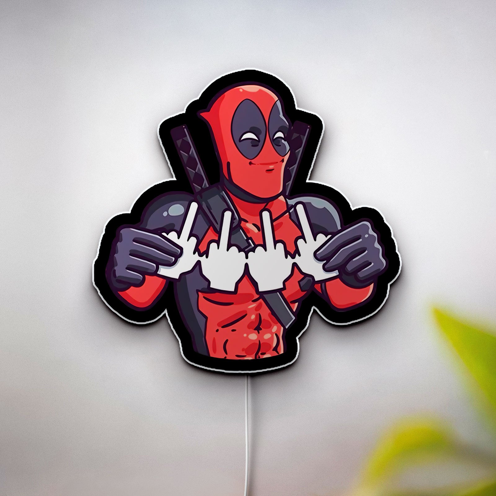 Deadpool 3D Light Box - Middle Finger Gesture LED Night Light, Marvel Superhero Wall Decor for Comic Fans 