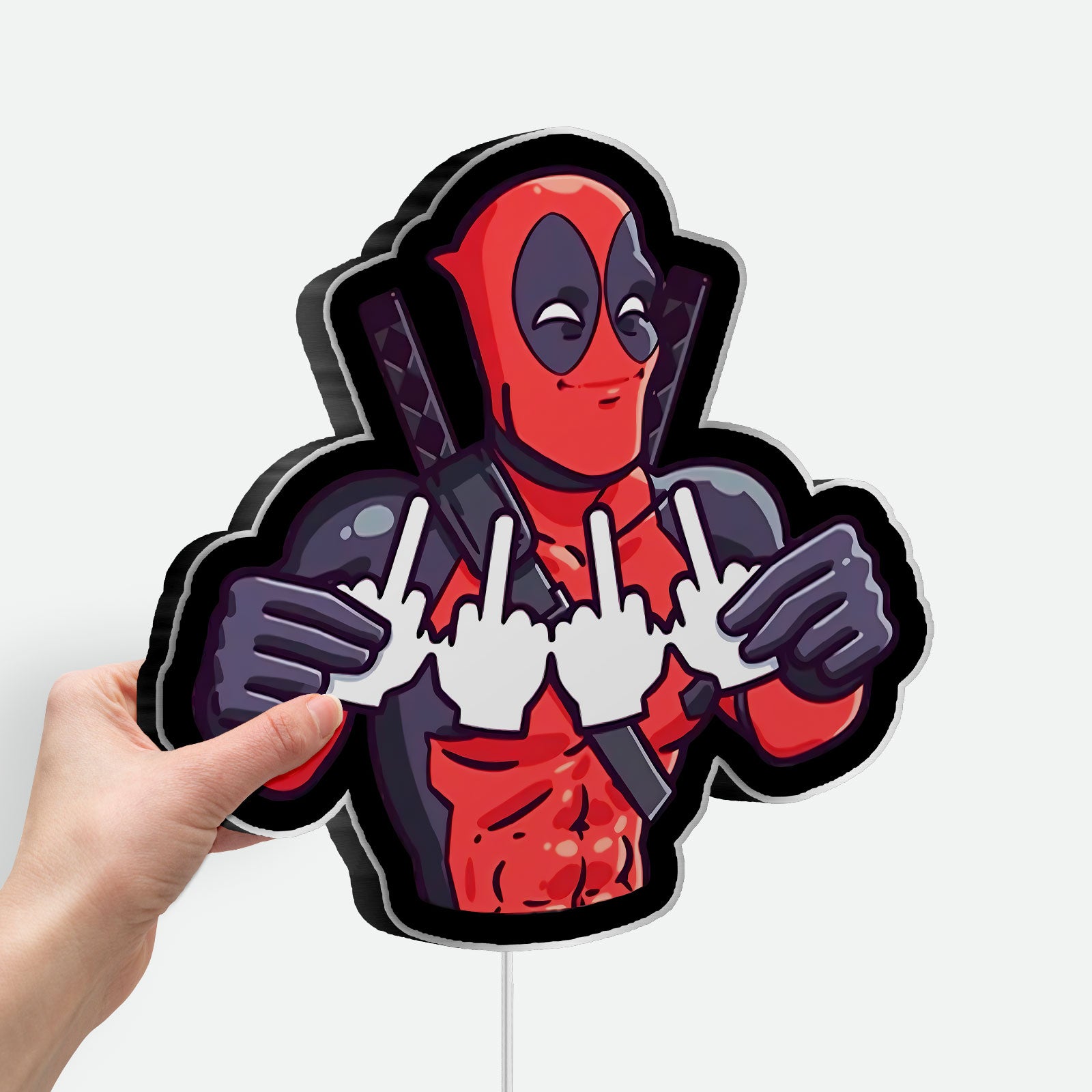 Deadpool 3D Light Box - Middle Finger Gesture LED Night Light, Marvel Superhero Wall Decor for Comic Fans 