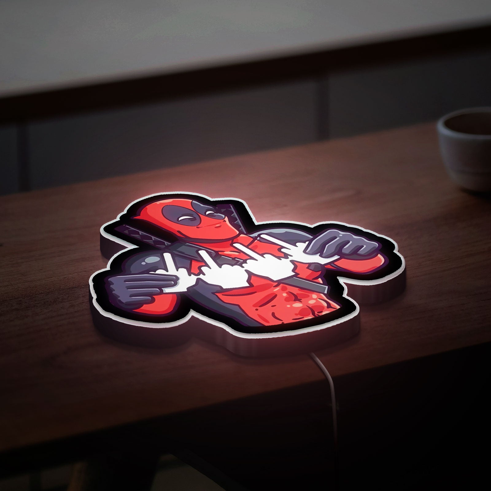 Deadpool 3D Light Box - Middle Finger Gesture LED Night Light, Marvel Superhero Wall Decor for Comic Fans 