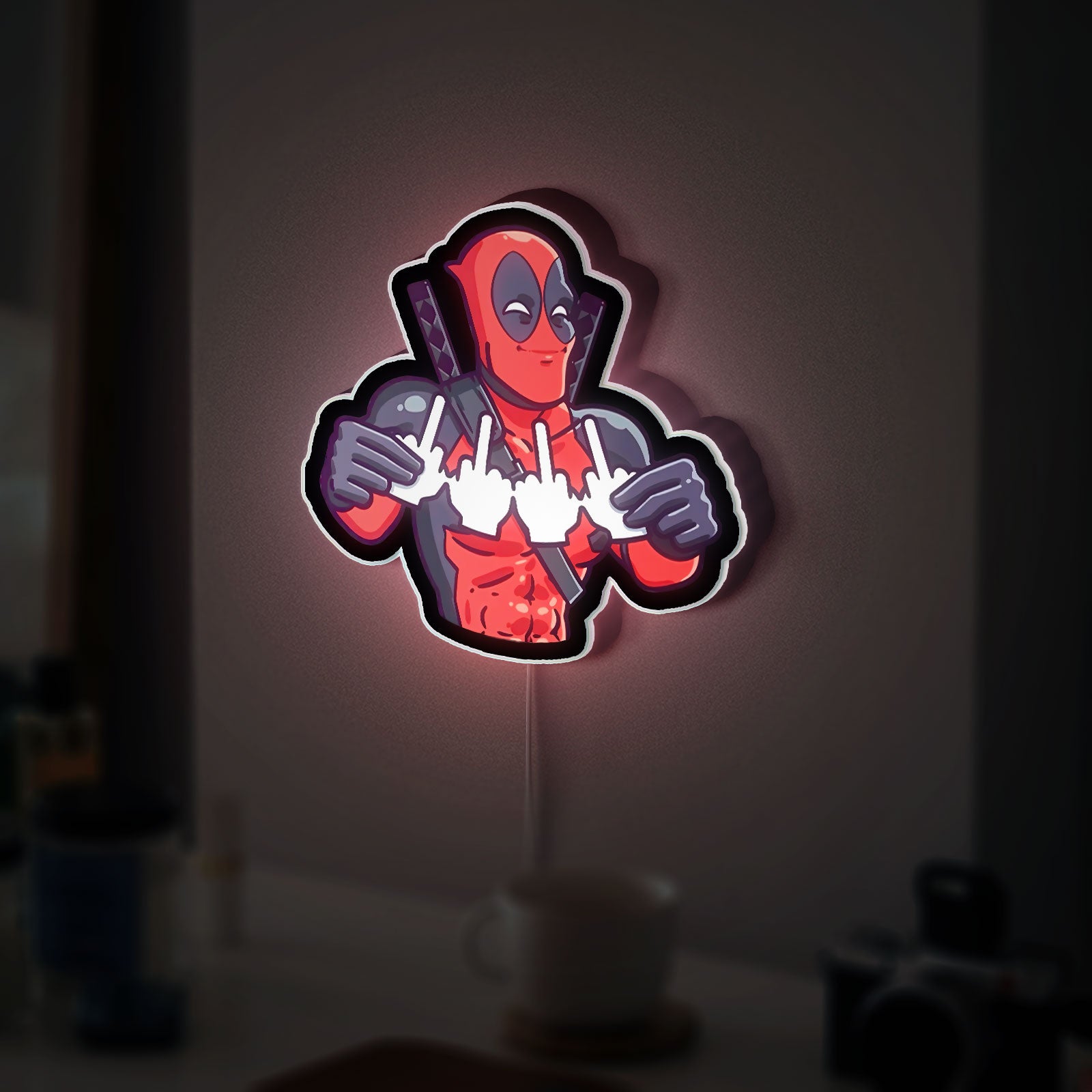 Deadpool 3D Light Box - Middle Finger Gesture LED Night Light, Marvel Superhero Wall Decor for Comic Fans 