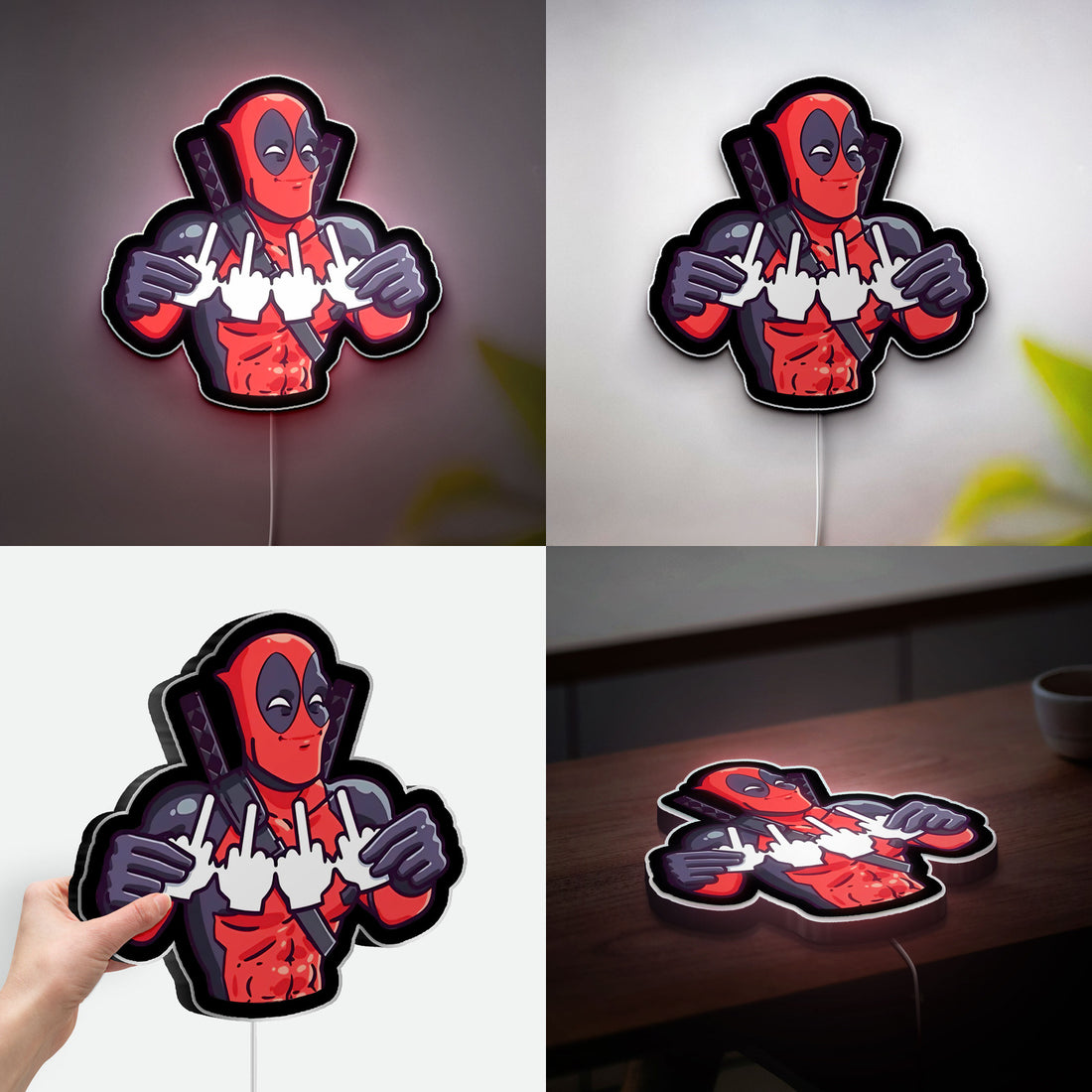 Deadpool 3D Light Box - Middle Finger Gesture LED Night Light, Marvel Superhero Wall Decor for Comic Fans 