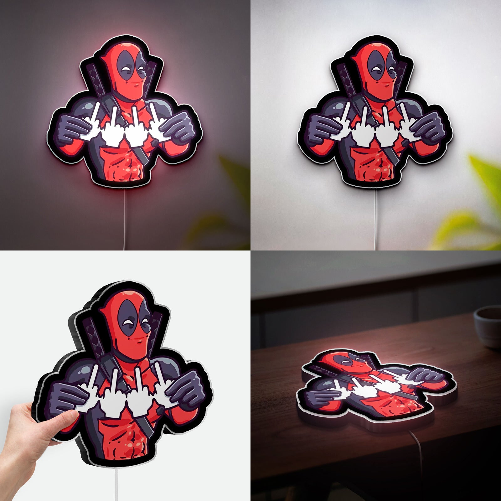 Deadpool 3D Light Box - Middle Finger Gesture LED Night Light, Marvel Superhero Wall Decor for Comic Fans 