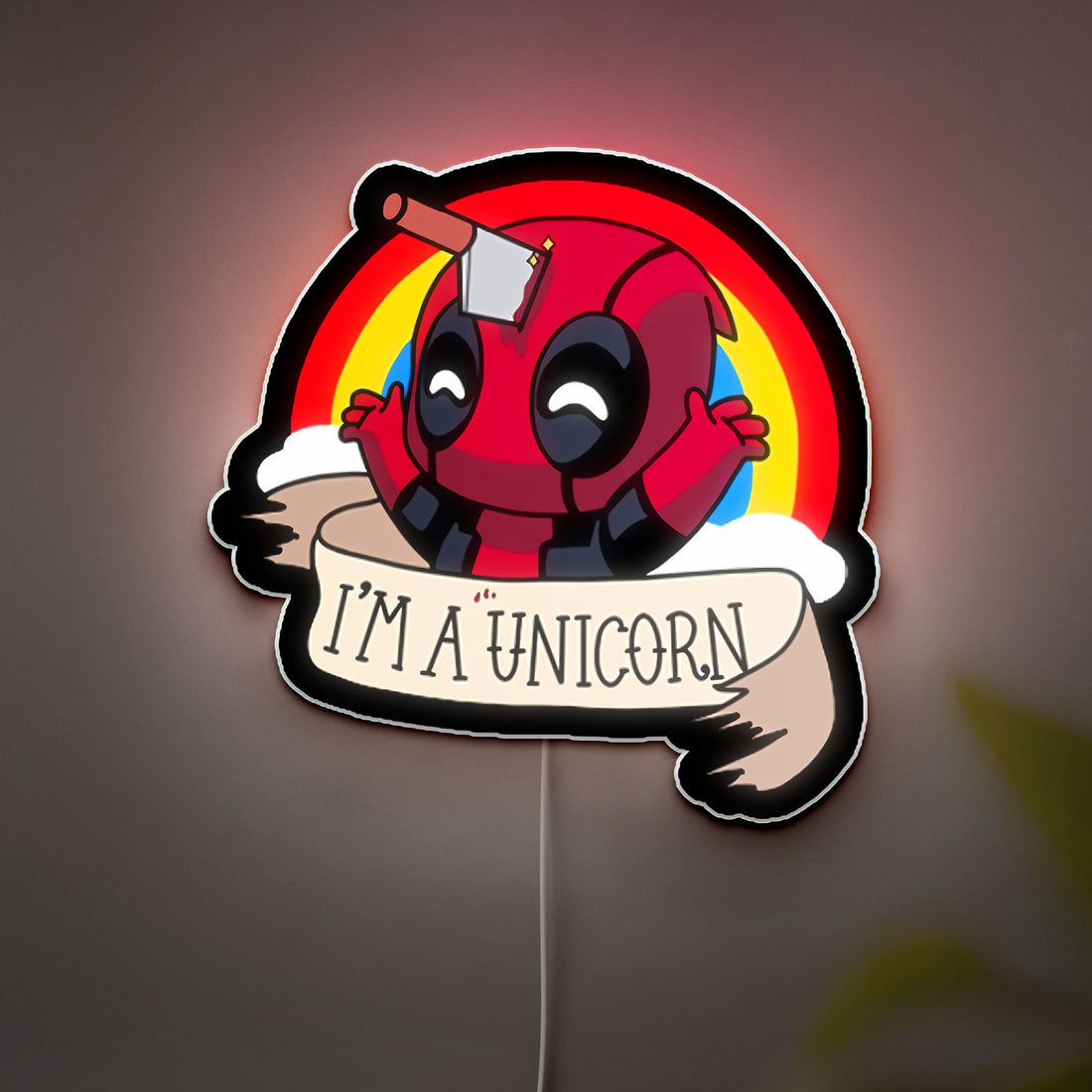 Unicorn Deadpool 3D Light Box - Cute & Funny LED Night Light, Kawaii Superhero Decor for Marvel Fans & Kids Room
