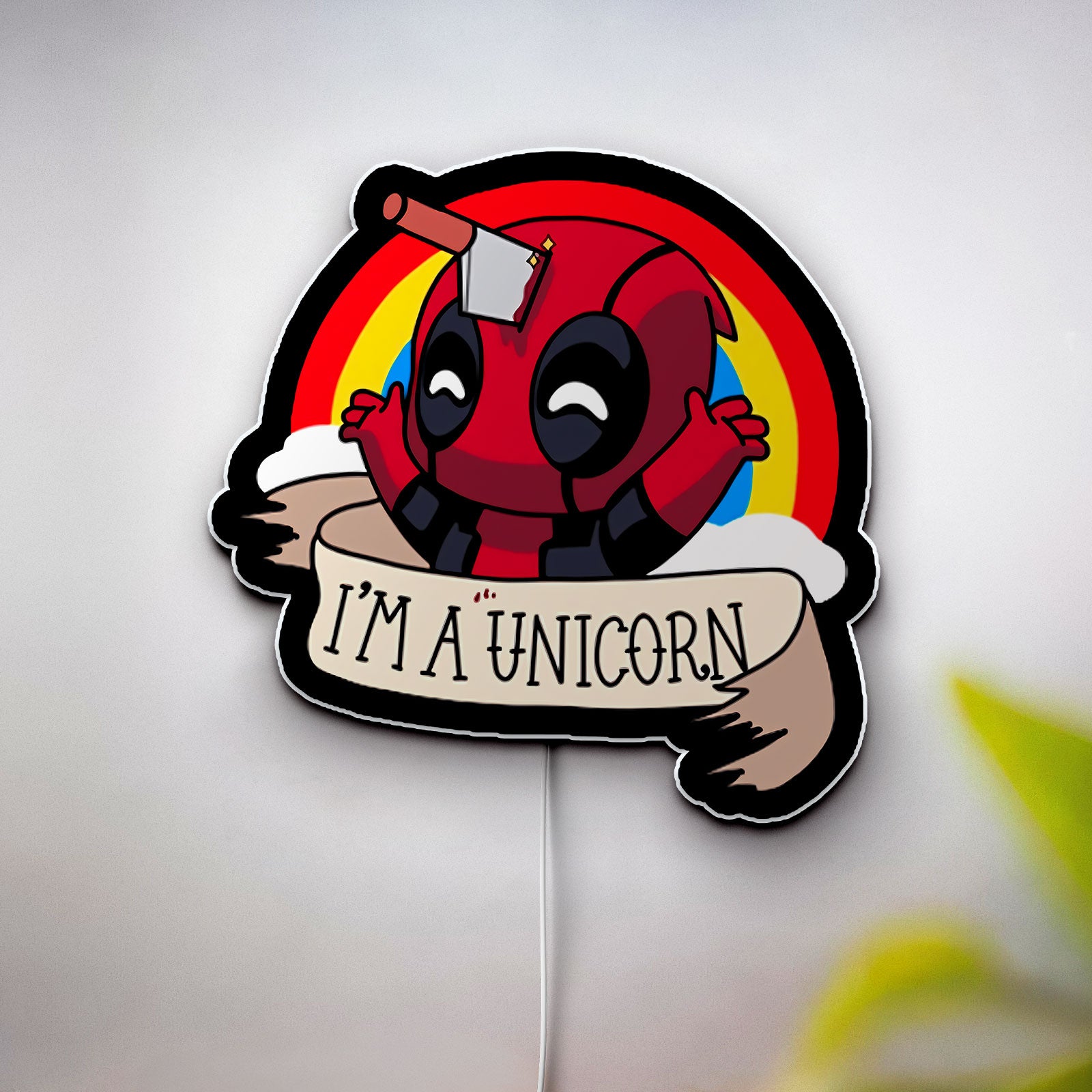 Unicorn Deadpool 3D Light Box - Cute & Funny LED Night Light, Kawaii Superhero Decor for Marvel Fans & Kids Room
