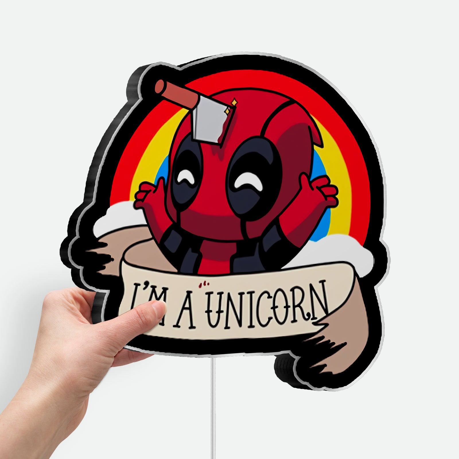 Unicorn Deadpool 3D Light Box - Cute & Funny LED Night Light, Kawaii Superhero Decor for Marvel Fans & Kids Room
