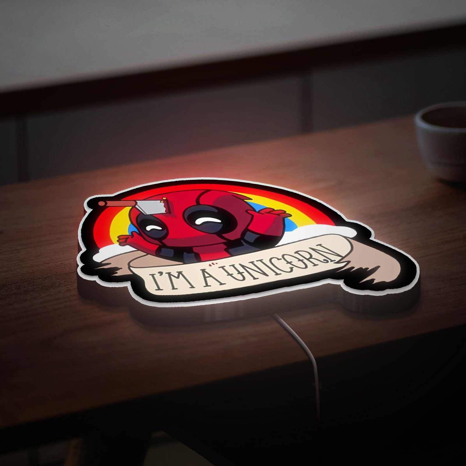 Unicorn Deadpool 3D Light Box - Cute & Funny LED Night Light, Kawaii Superhero Decor for Marvel Fans & Kids Room
