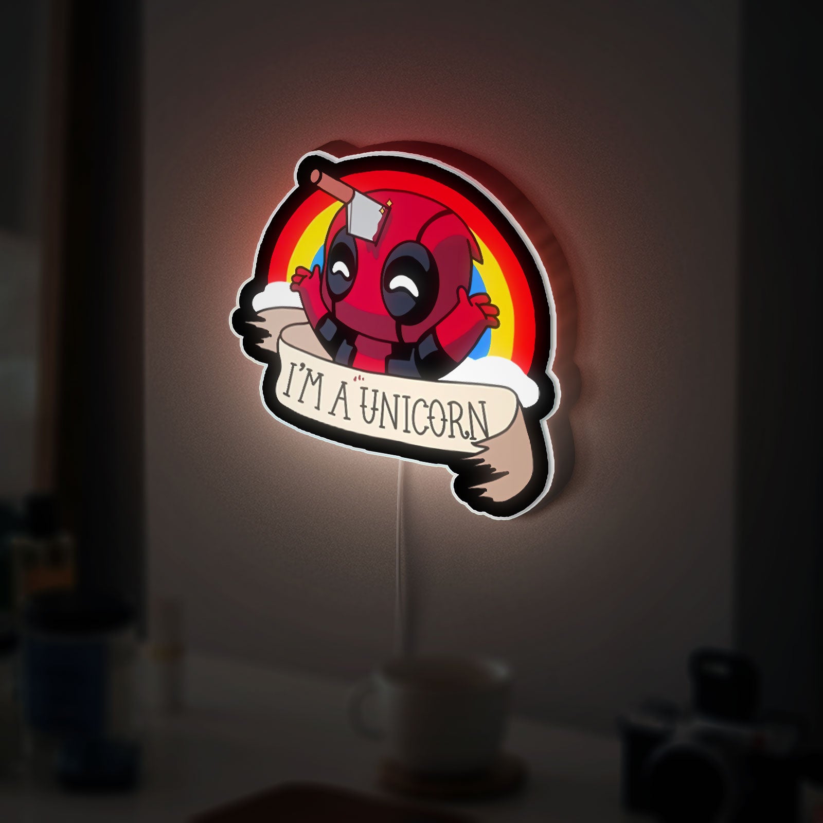 Unicorn Deadpool 3D Light Box - Cute & Funny LED Night Light, Kawaii Superhero Decor for Marvel Fans & Kids Room
