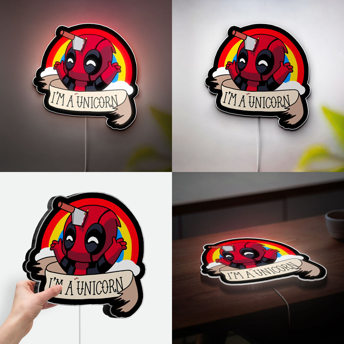 Unicorn Deadpool 3D Light Box - Cute & Funny LED Night Light, Kawaii Superhero Decor for Marvel Fans & Kids Room

