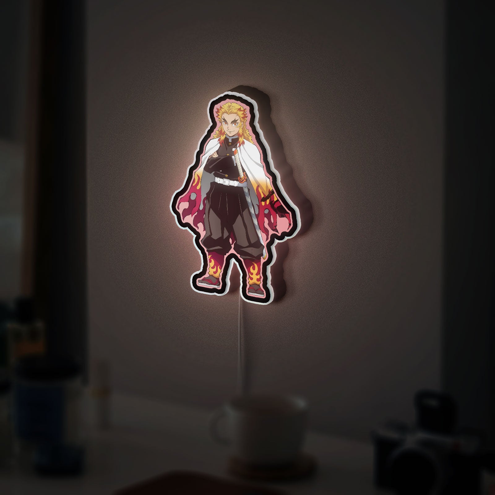 Demon Slayer 3D Light Box - Rengoku Flame Pillar LED Night Light, Anime Character Decor for Kimetsu No Yaiba Fans 