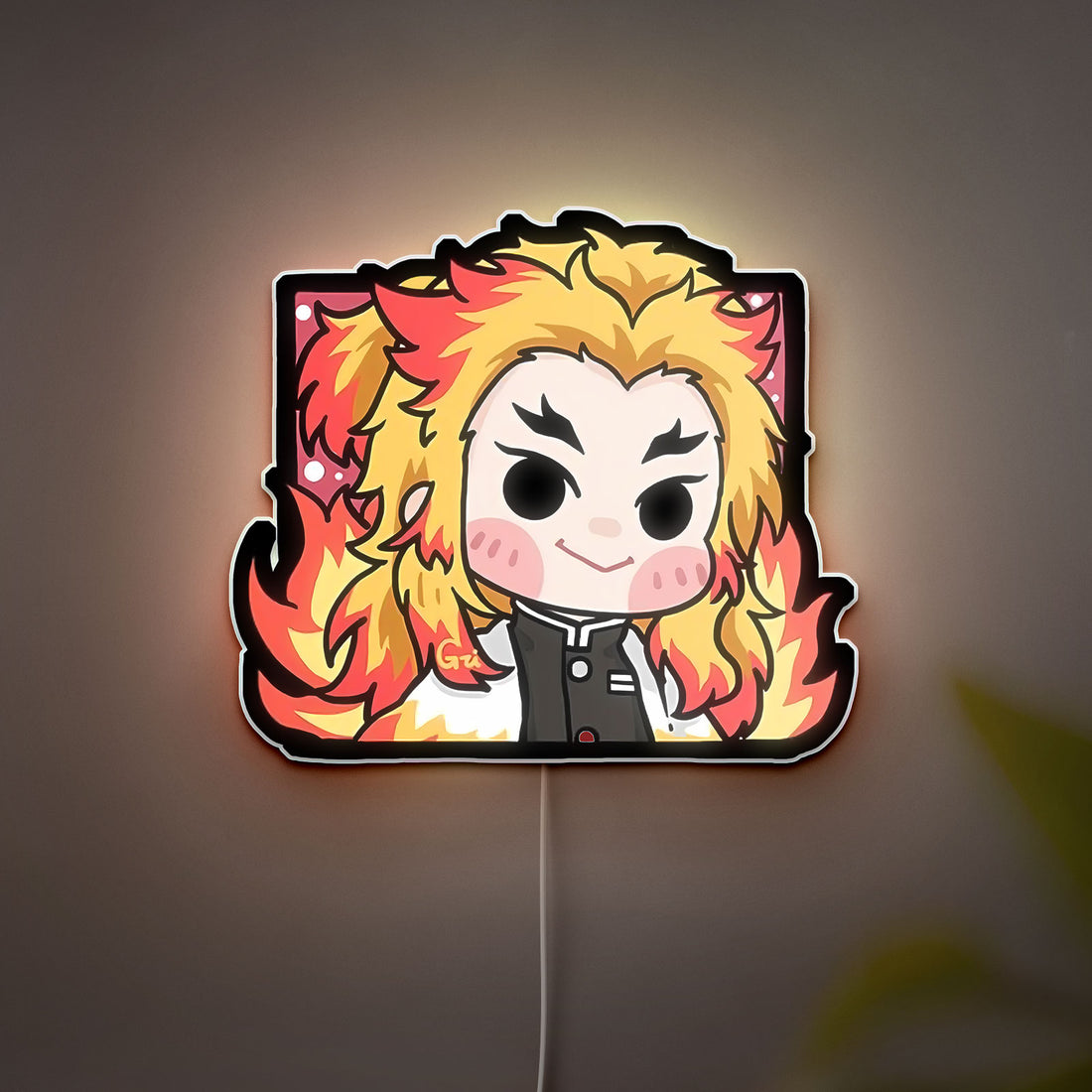 Rengoku Kyojuro 3D Light Box - Demon Slayer LED Night Light, Anime Character Glow Decor for Kimetsu no Yaiba Fans 