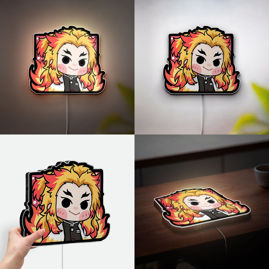 Rengoku Kyojuro 3D Light Box - Demon Slayer LED Night Light, Anime Character Glow Decor for Kimetsu no Yaiba Fans 