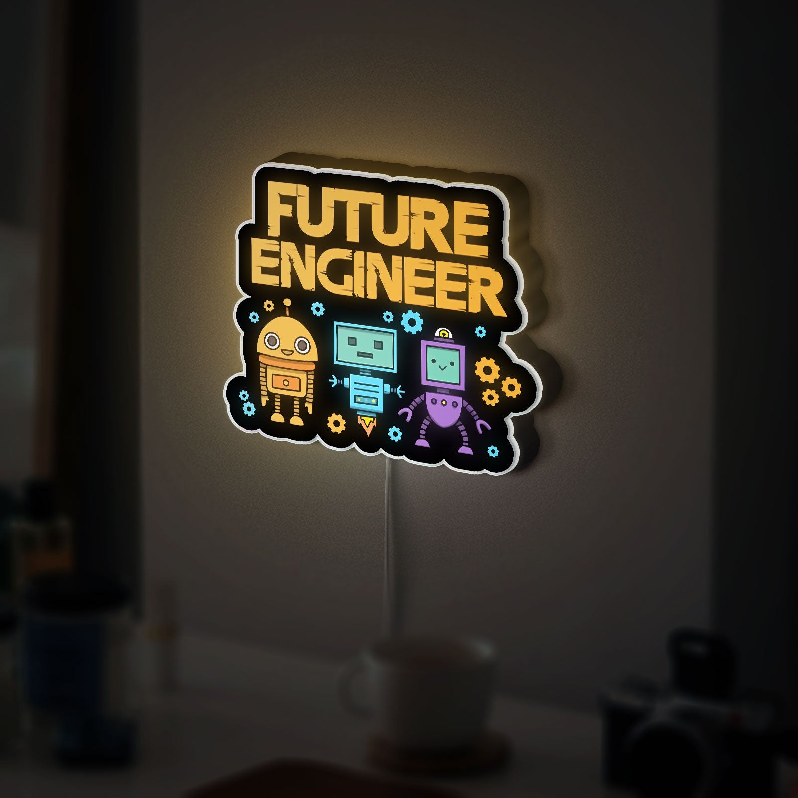 Robot Selfie 3D Light Box - Tech-Themed LED Night Light, Modern Home Decor for Gadget Lovers & Unique Gift Idea
