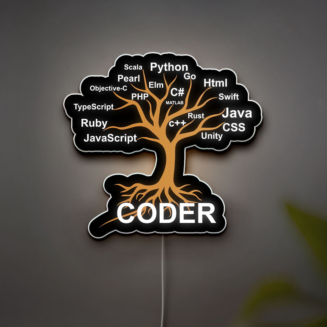 Programmer Tree 3D Light Box - Coding Themed LED Night Light, Tech Decor for Developers & Computer Science Students
