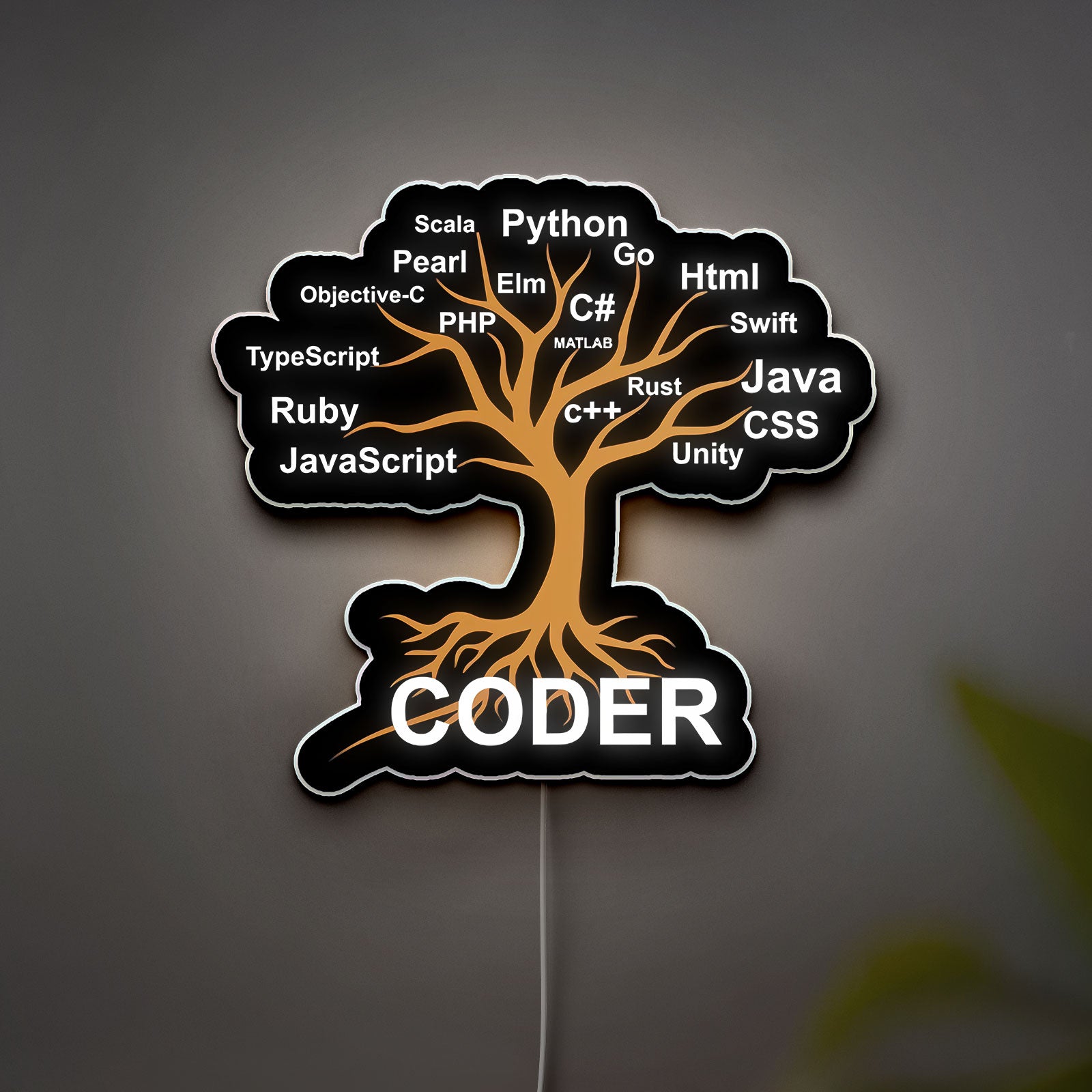 Programmer Tree 3D Light Box - Coding Themed LED Night Light, Tech Decor for Developers & Computer Science Students
