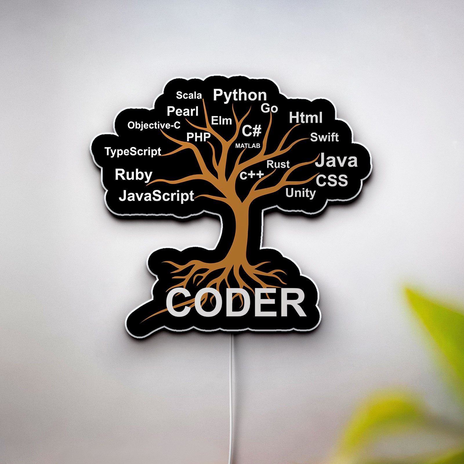 Programmer Tree 3D Light Box - Coding Themed LED Night Light, Tech Decor for Developers & Computer Science Students
