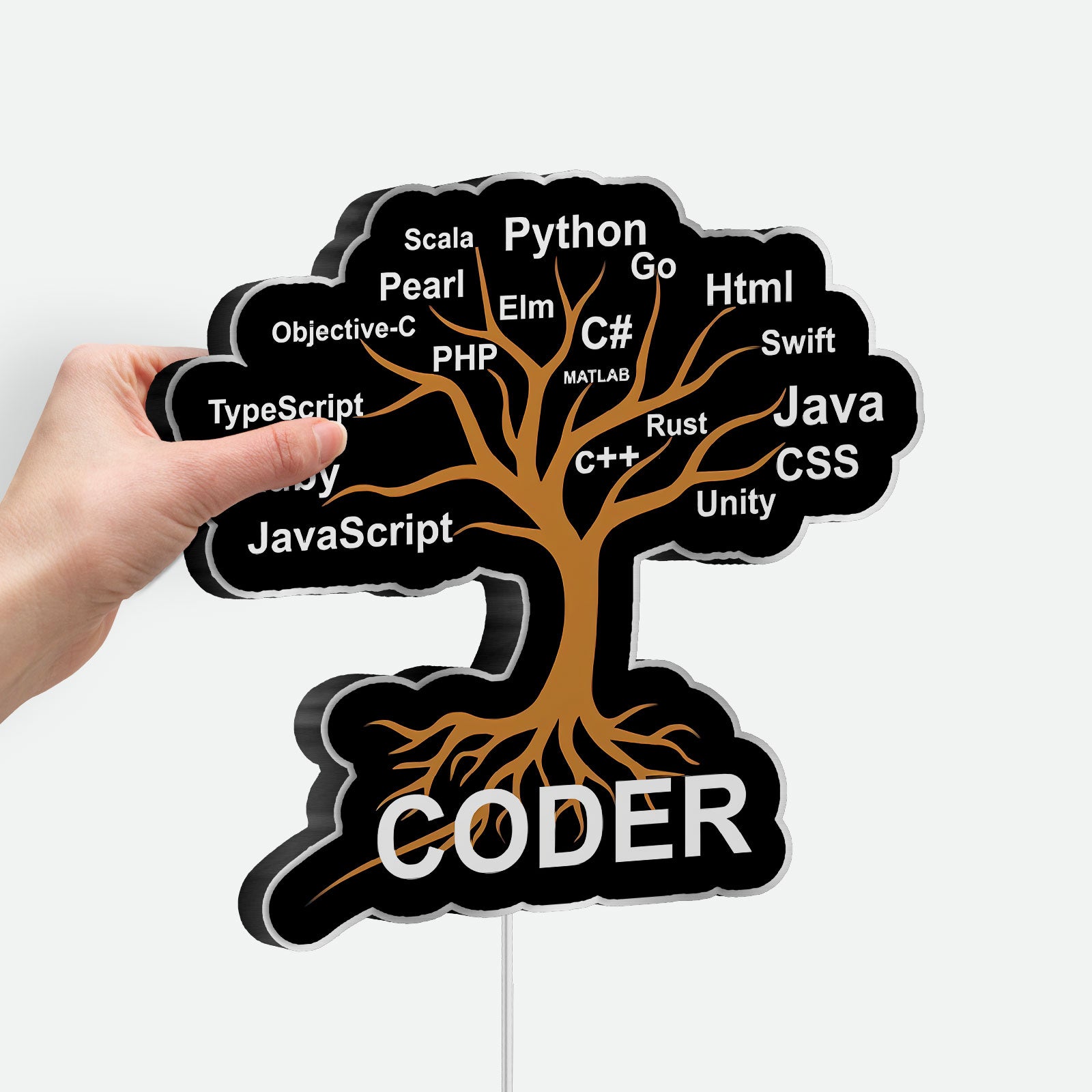 Programmer Tree 3D Light Box - Coding Themed LED Night Light, Tech Decor for Developers & Computer Science Students
