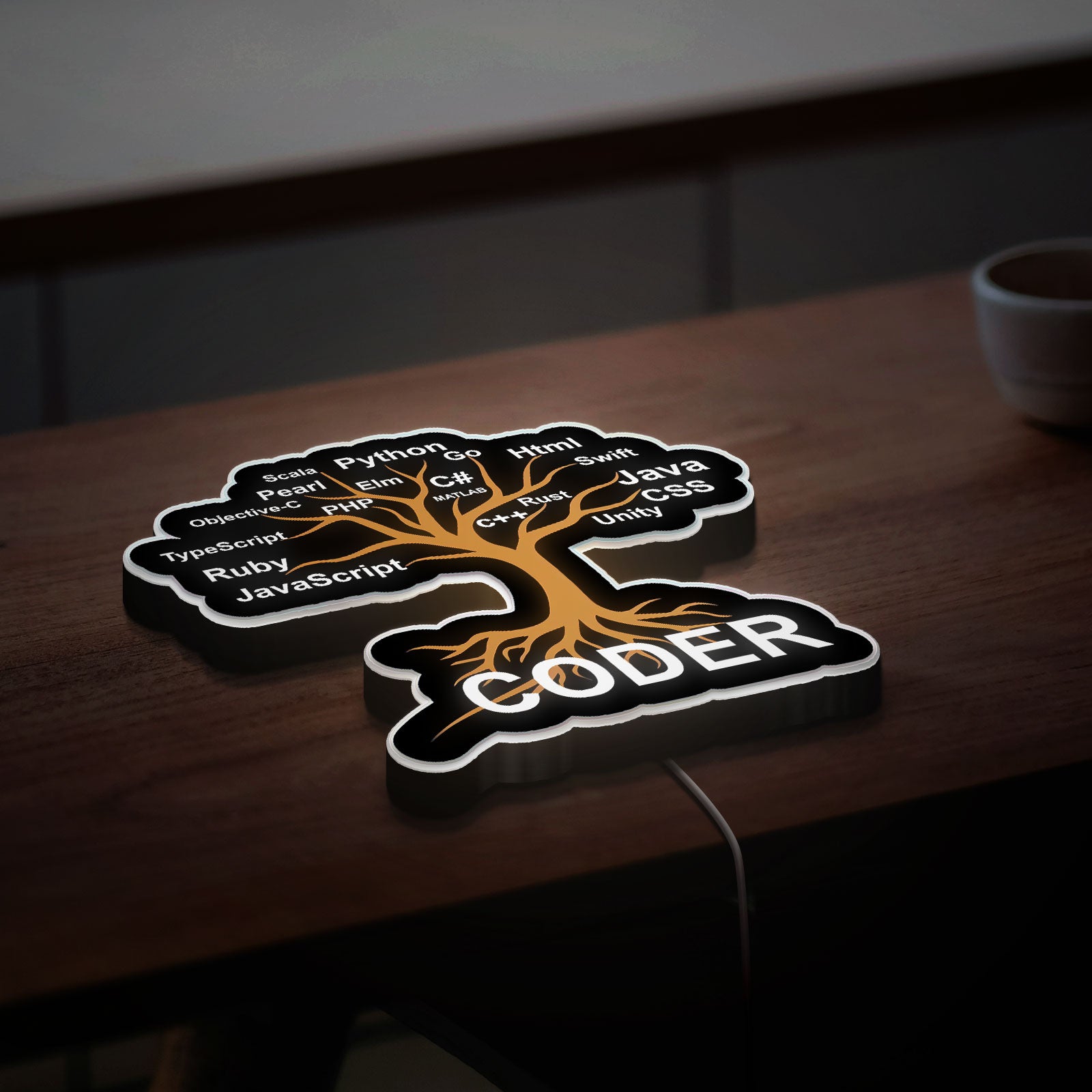 Programmer Tree 3D Light Box - Coding Themed LED Night Light, Tech Decor for Developers & Computer Science Students
