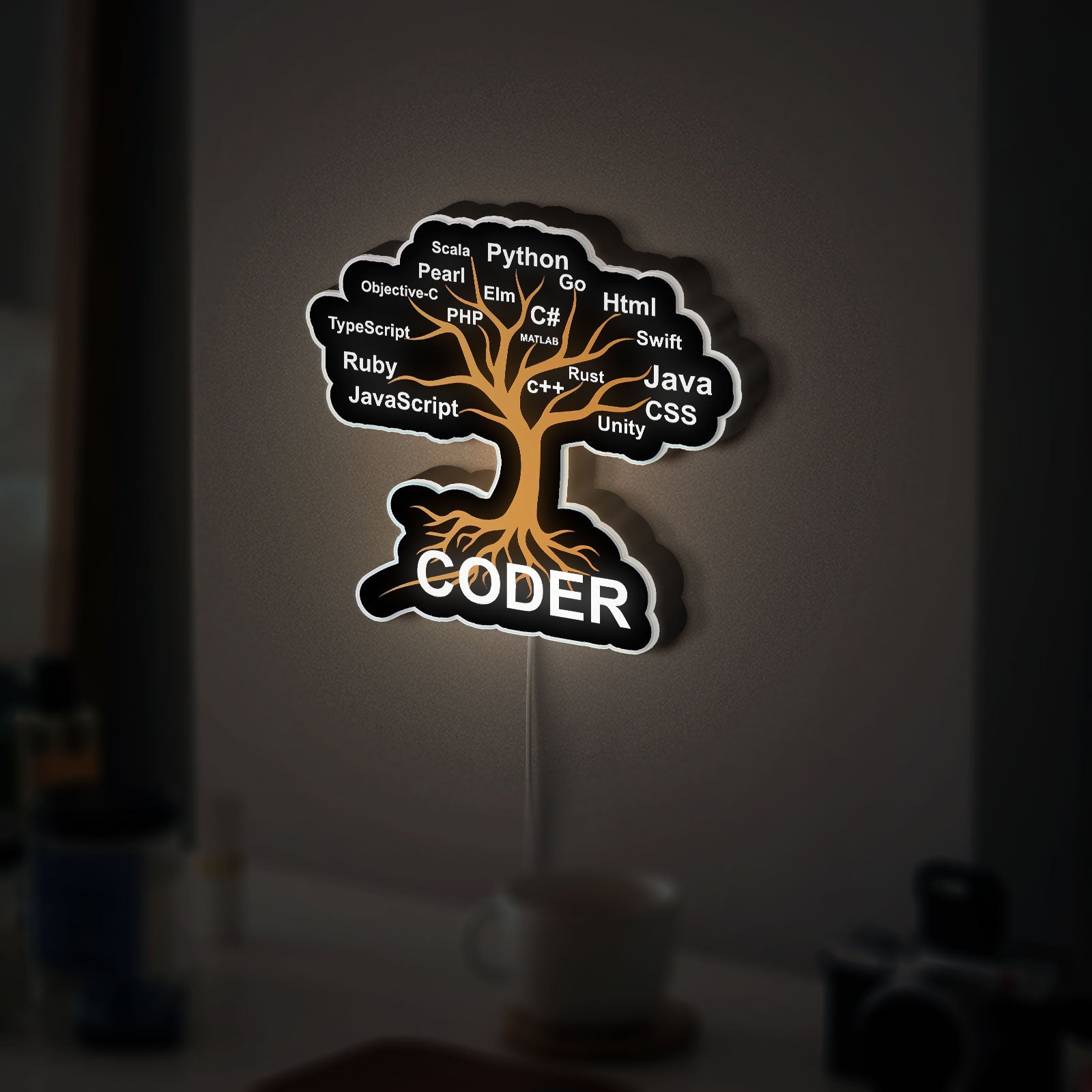 Programmer Tree 3D Light Box - Coding Themed LED Night Light, Tech Decor for Developers & Computer Science Students
