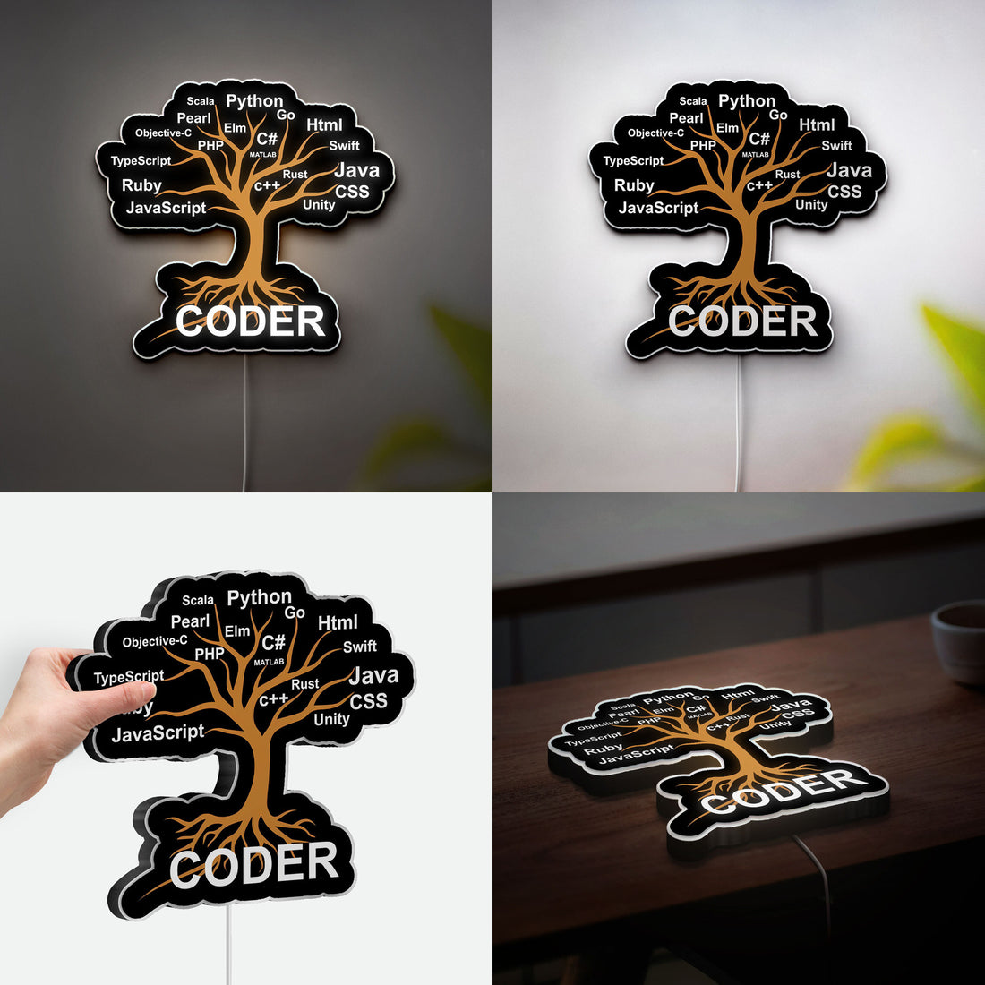 Programmer Tree 3D Light Box - Coding Themed LED Night Light, Tech Decor for Developers & Computer Science Students
