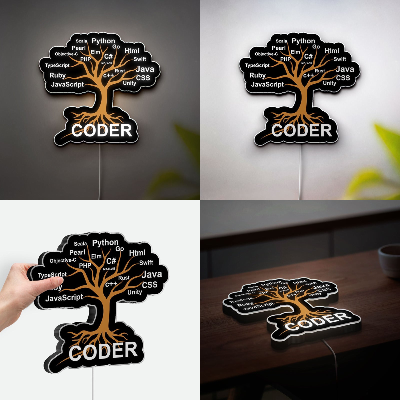 Programmer Tree 3D Light Box - Coding Themed LED Night Light, Tech Decor for Developers & Computer Science Students
