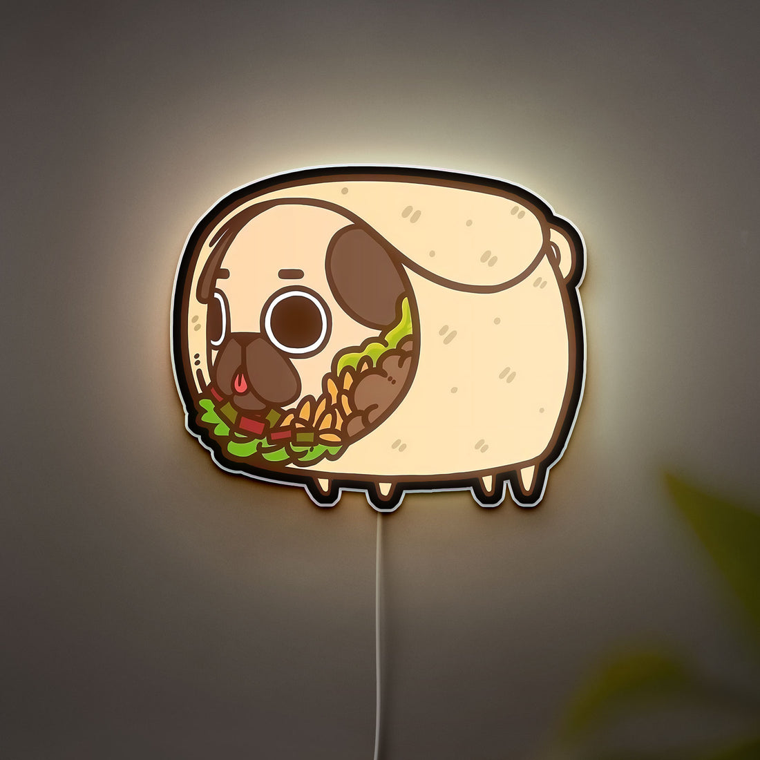 Pug Taco 3D Light Box - Cute Chibi Food LED Night Light, Funny Animal Decor for Dog Lovers & Mexican Food Fans 