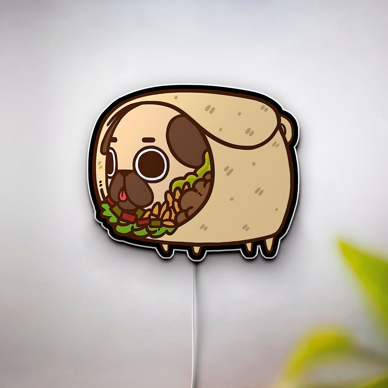 Pug Taco 3D Light Box - Cute Chibi Food LED Night Light, Funny Animal Decor for Dog Lovers & Mexican Food Fans 