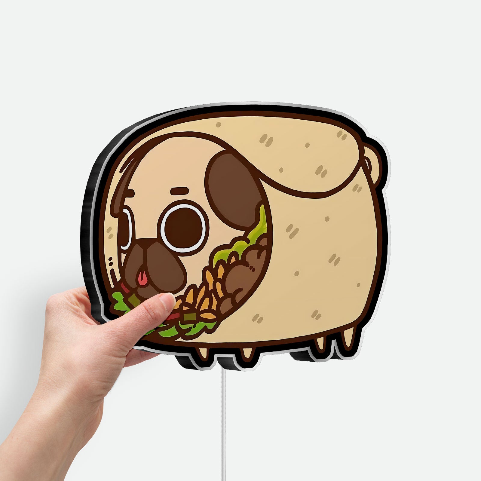Pug Taco 3D Light Box - Cute Chibi Food LED Night Light, Funny Animal Decor for Dog Lovers & Mexican Food Fans 