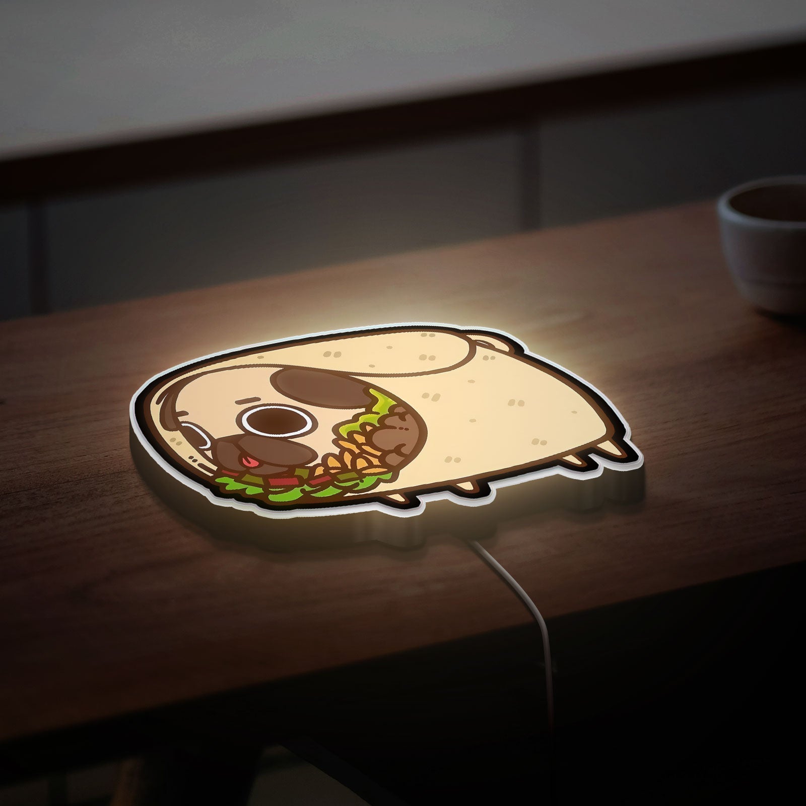 Pug Taco 3D Light Box - Cute Chibi Food LED Night Light, Funny Animal Decor for Dog Lovers & Mexican Food Fans 