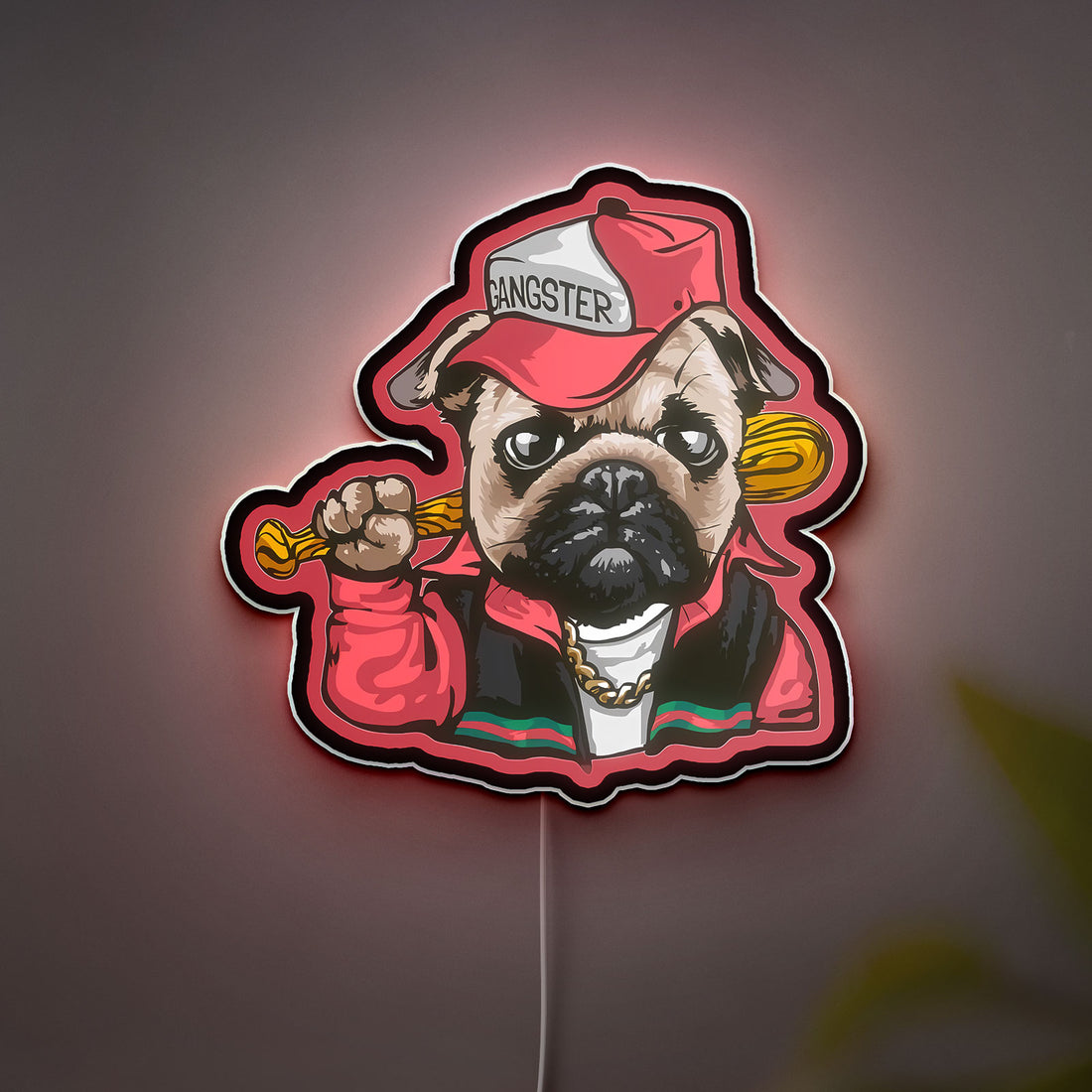 Gangster Pug 3D Light Box, Funny Dog Decor for Pet Lovers & Urban Style Fans
