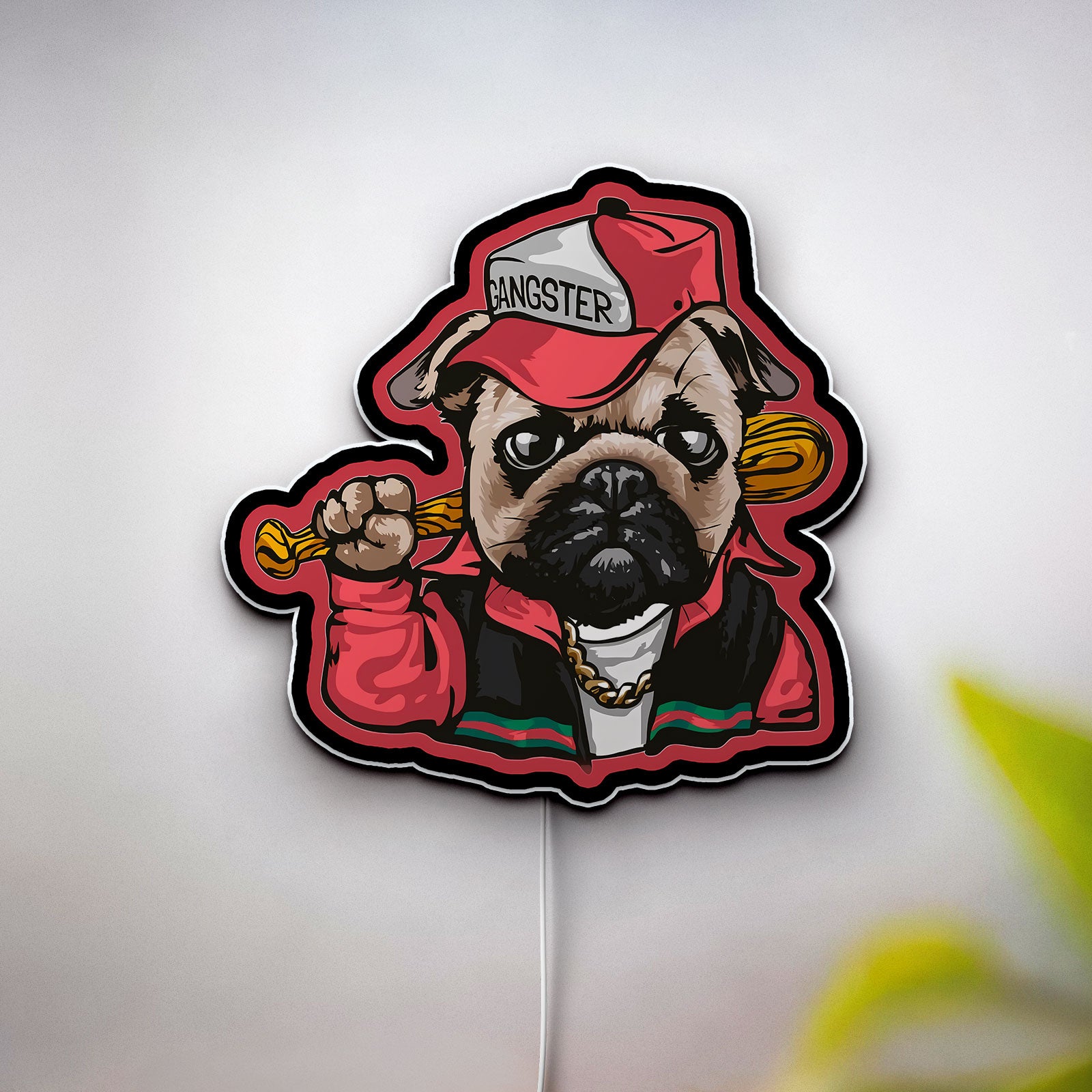 Gangster Pug 3D Light Box, Funny Dog Decor for Pet Lovers & Urban Style Fans

