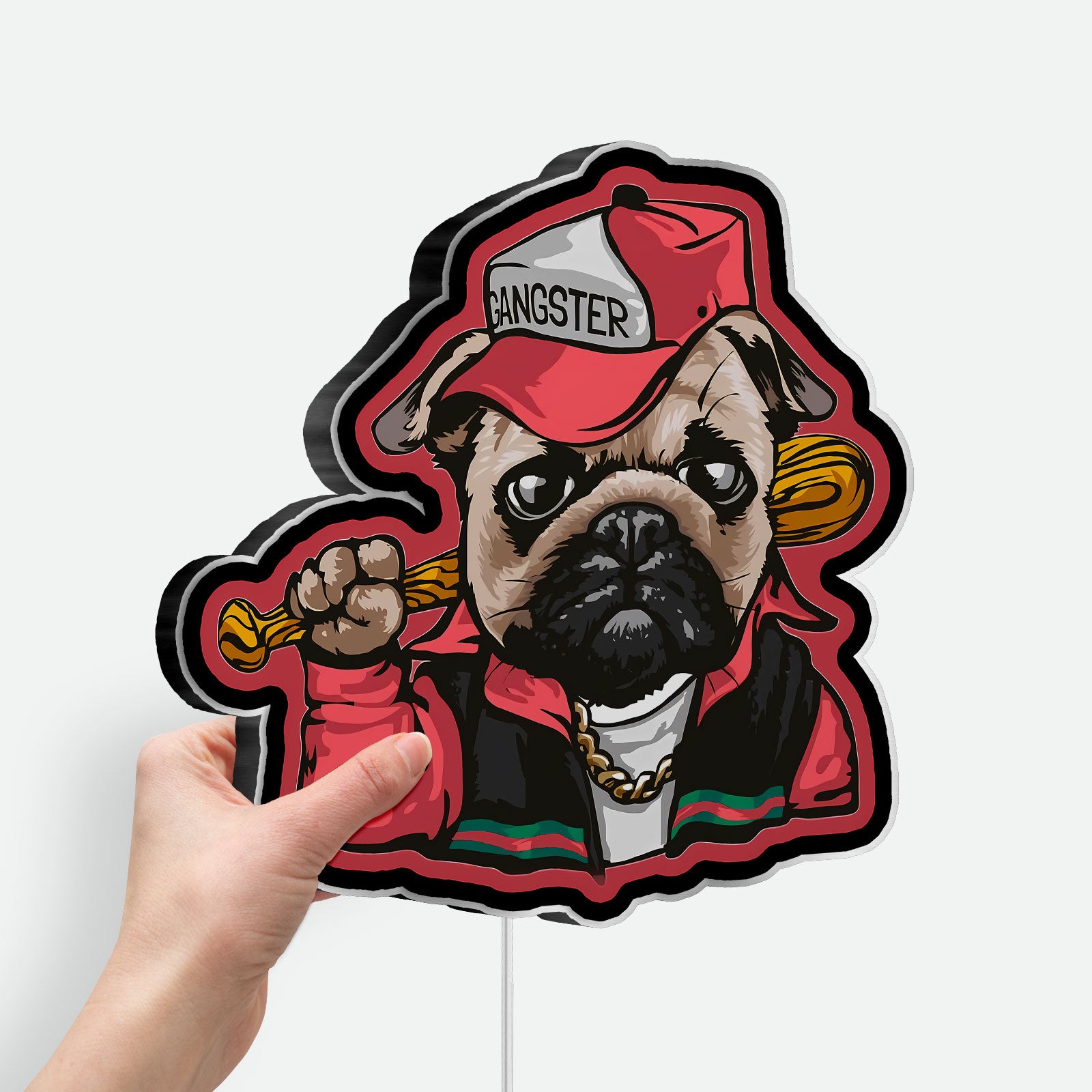 Gangster Pug 3D Light Box, Funny Dog Decor for Pet Lovers & Urban Style Fans
