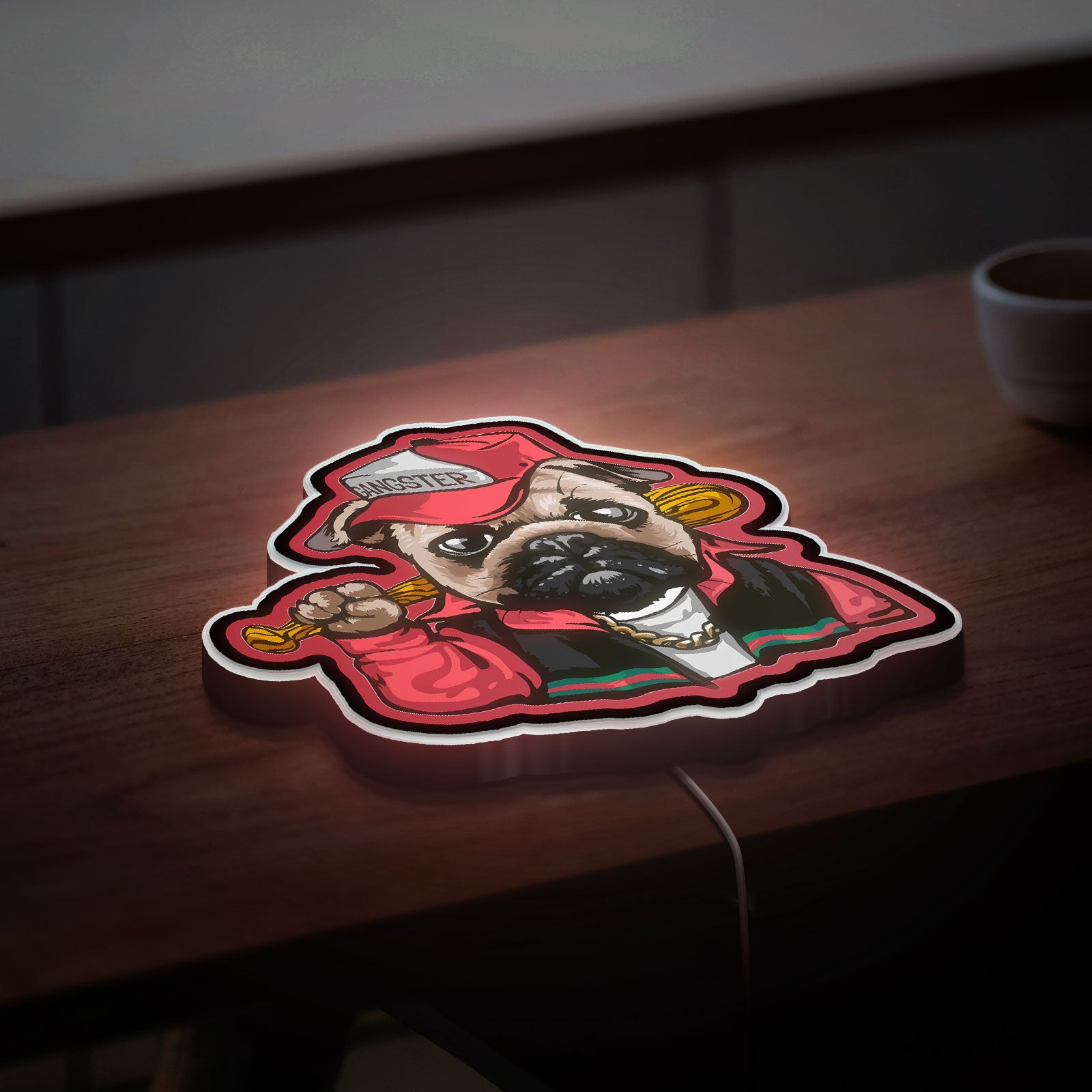 Gangster Pug 3D Light Box, Funny Dog Decor for Pet Lovers & Urban Style Fans
