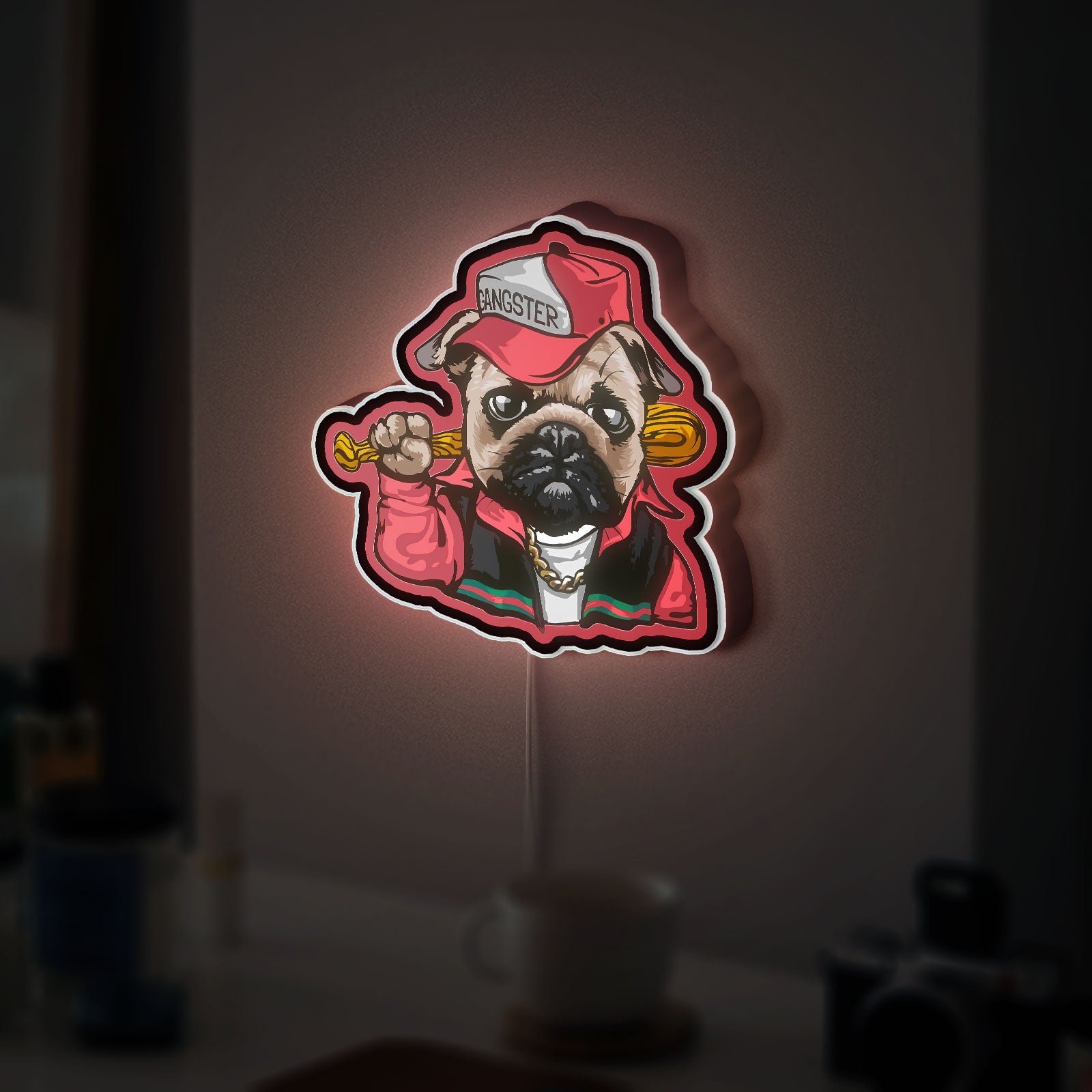 Gangster Pug 3D Light Box, Funny Dog Decor for Pet Lovers & Urban Style Fans
