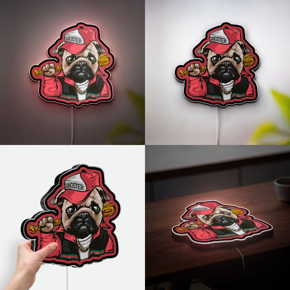 Gangster Pug 3D Light Box, Funny Dog Decor for Pet Lovers & Urban Style Fans
