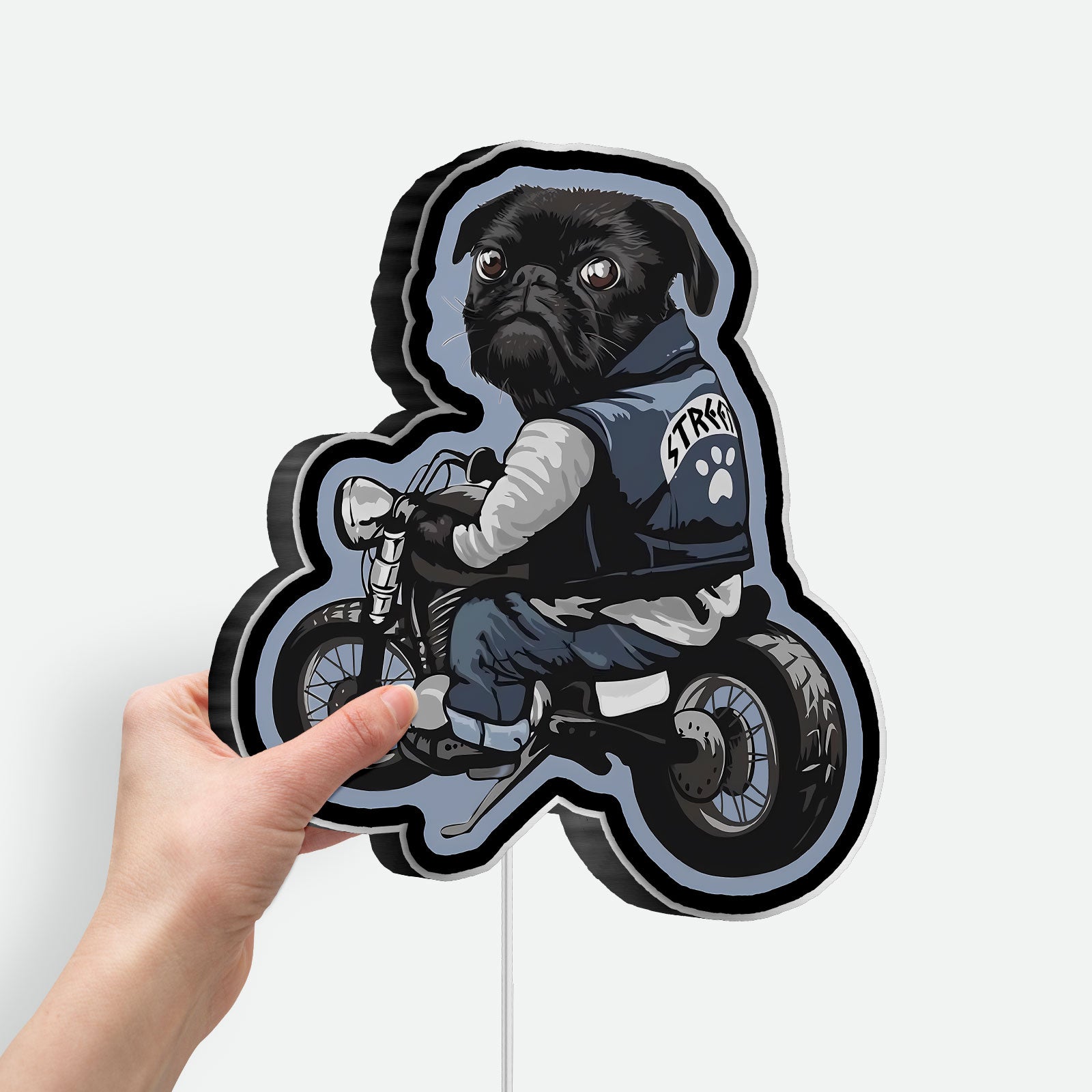 Pug Life 3D Light Box - Funny Dog Lover LED Night Light, Motorcycle Riding Decor for Pet & Bike Enthusiasts
