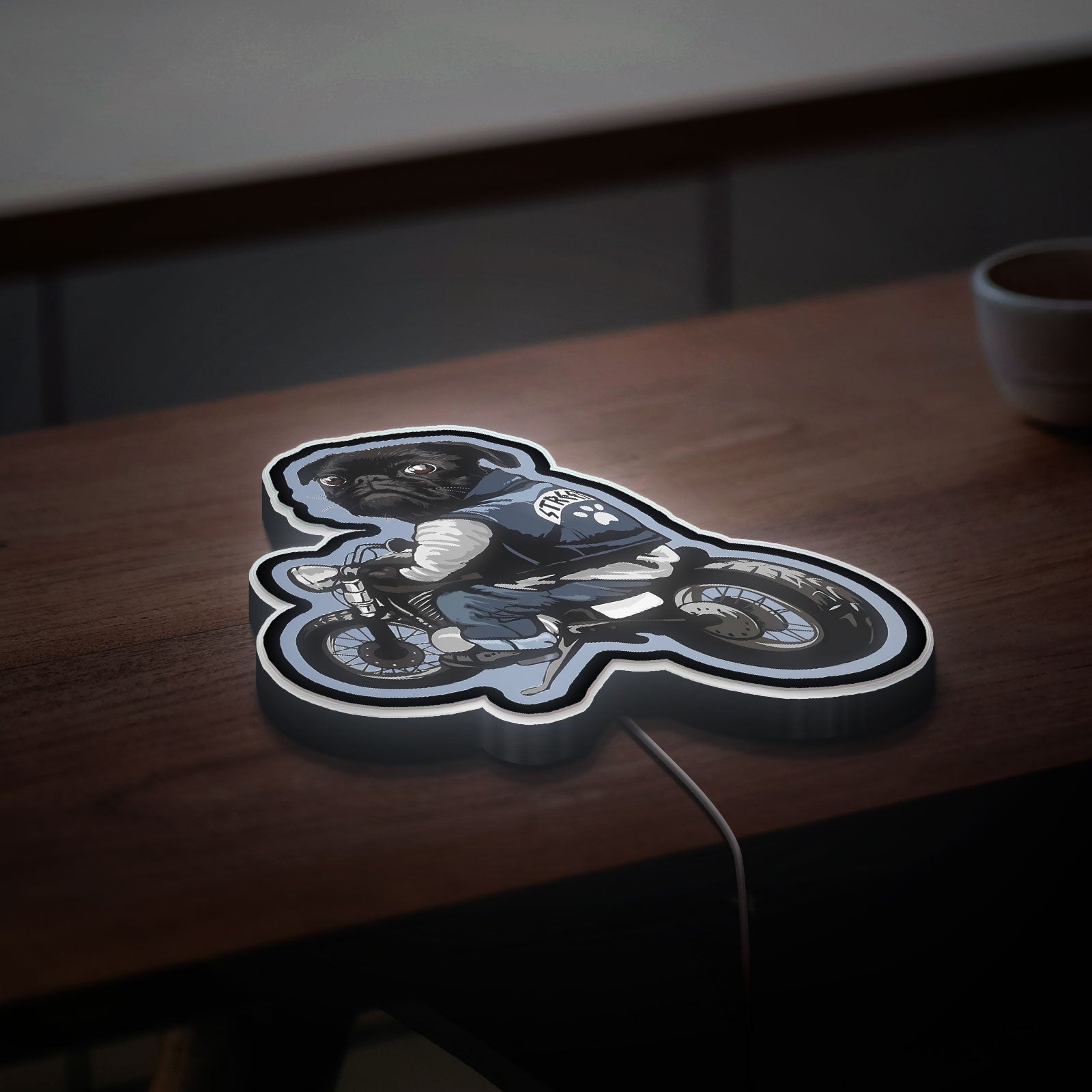Pug Life 3D Light Box - Funny Dog Lover LED Night Light, Motorcycle Riding Decor for Pet & Bike Enthusiasts
