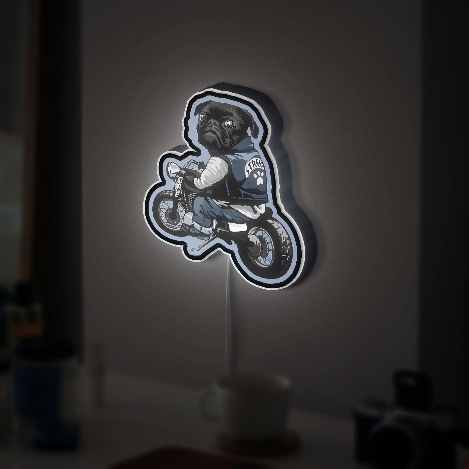 Pug Life 3D Light Box - Funny Dog Lover LED Night Light, Motorcycle Riding Decor for Pet & Bike Enthusiasts
