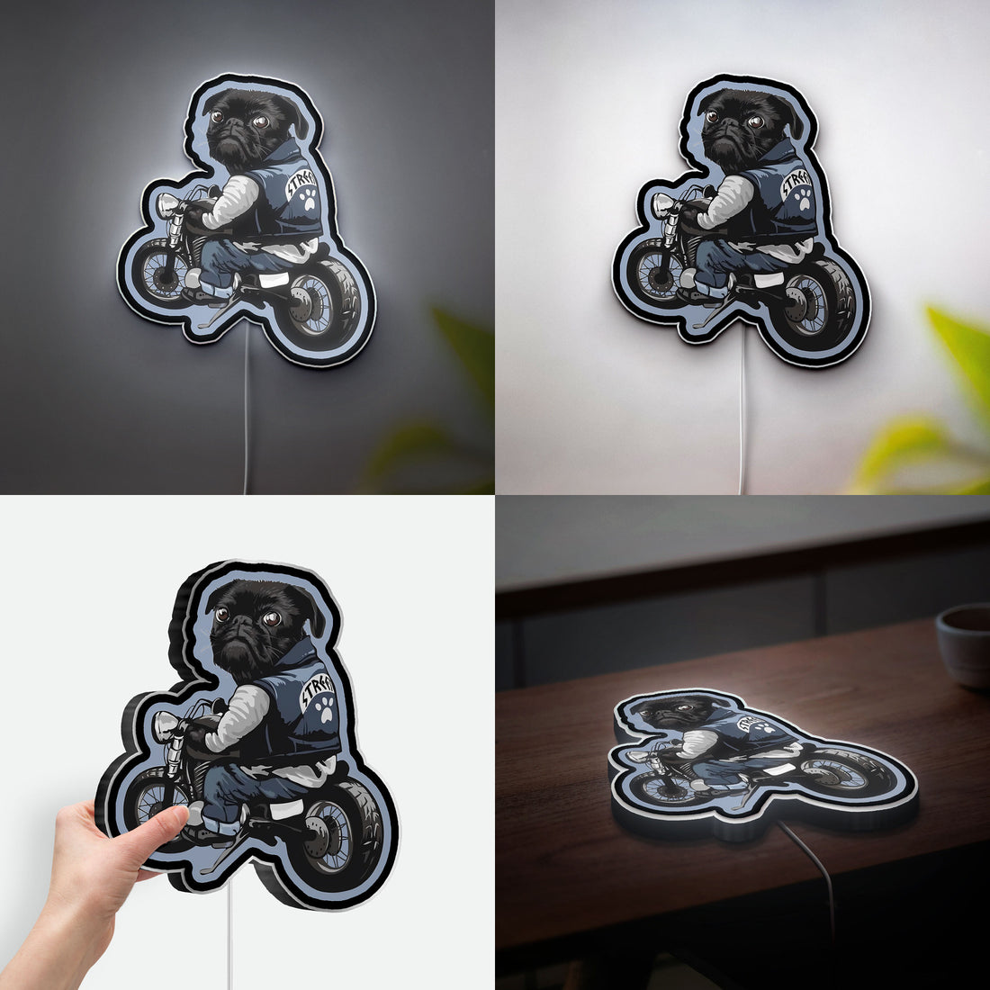 Pug Life 3D Light Box - Funny Dog Lover LED Night Light, Motorcycle Riding Decor for Pet & Bike Enthusiasts
