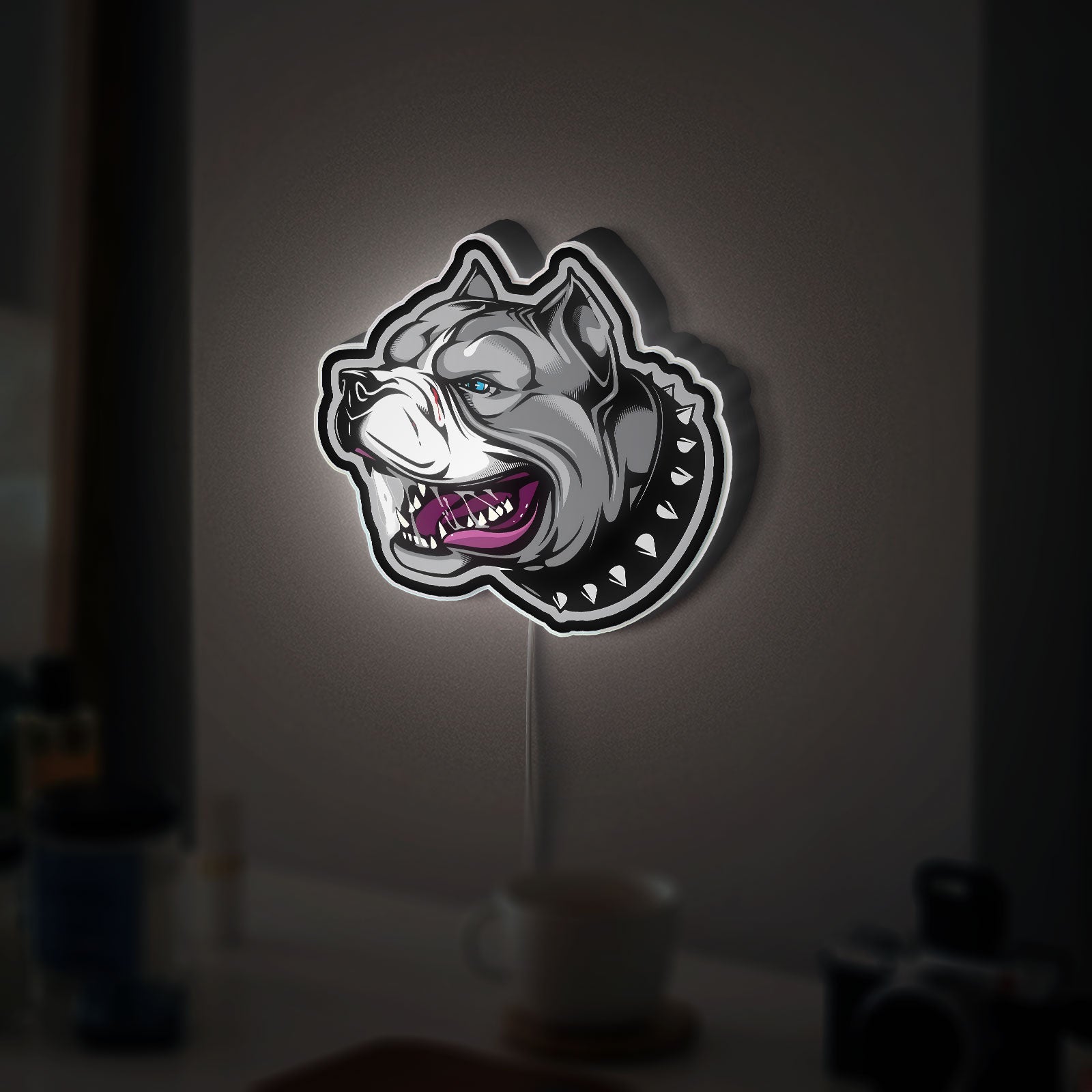 Gangster Dog Cartoon 3D Light Box - Cool Pitbull LED Night Light, Unique Home Decor for Dog Enthusiasts
