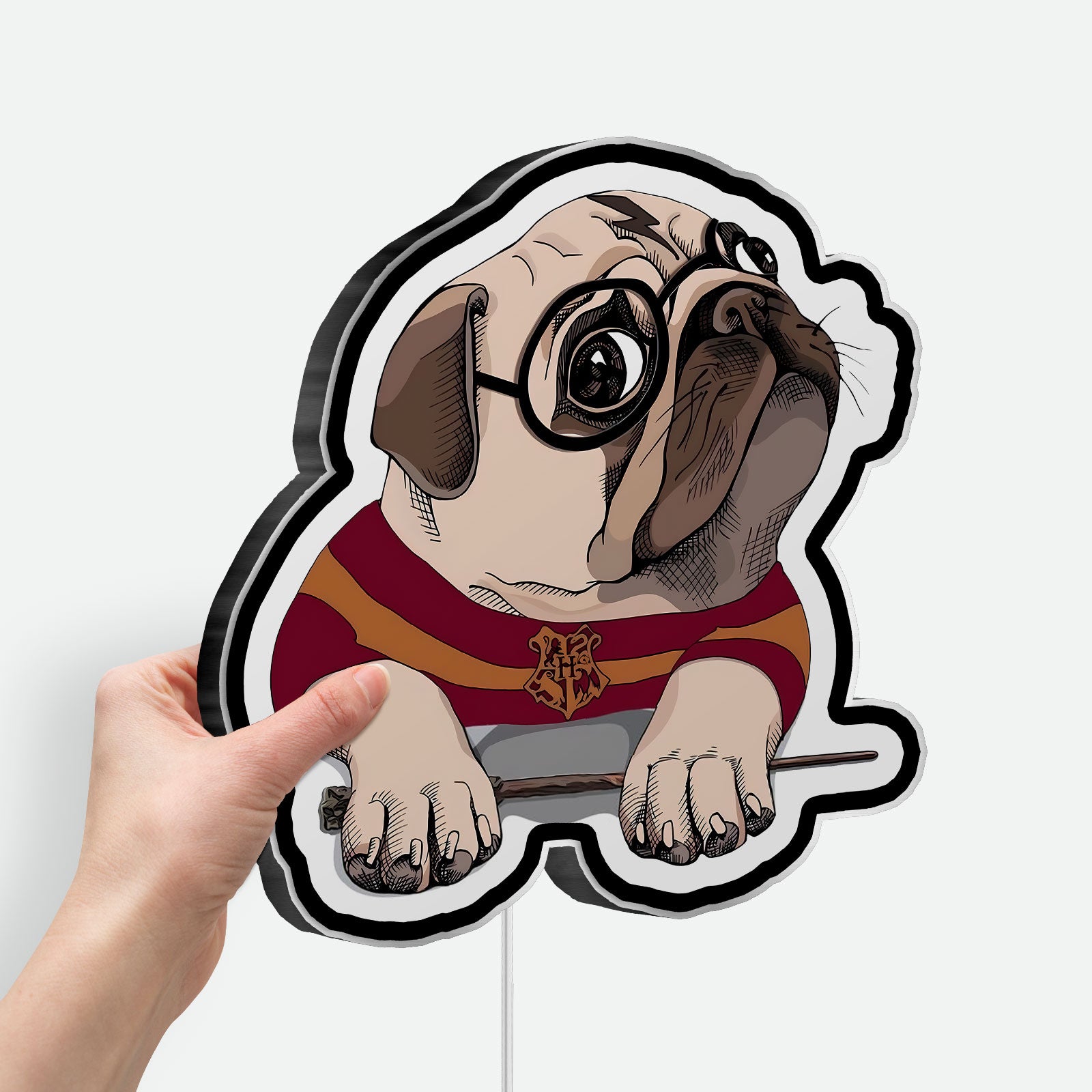 Pug Harry Potter 3D Light Box - Funny Wizard Pug LED Night Light, Magical Dog Decor for Harry Potter Fans & Pug Lovers
