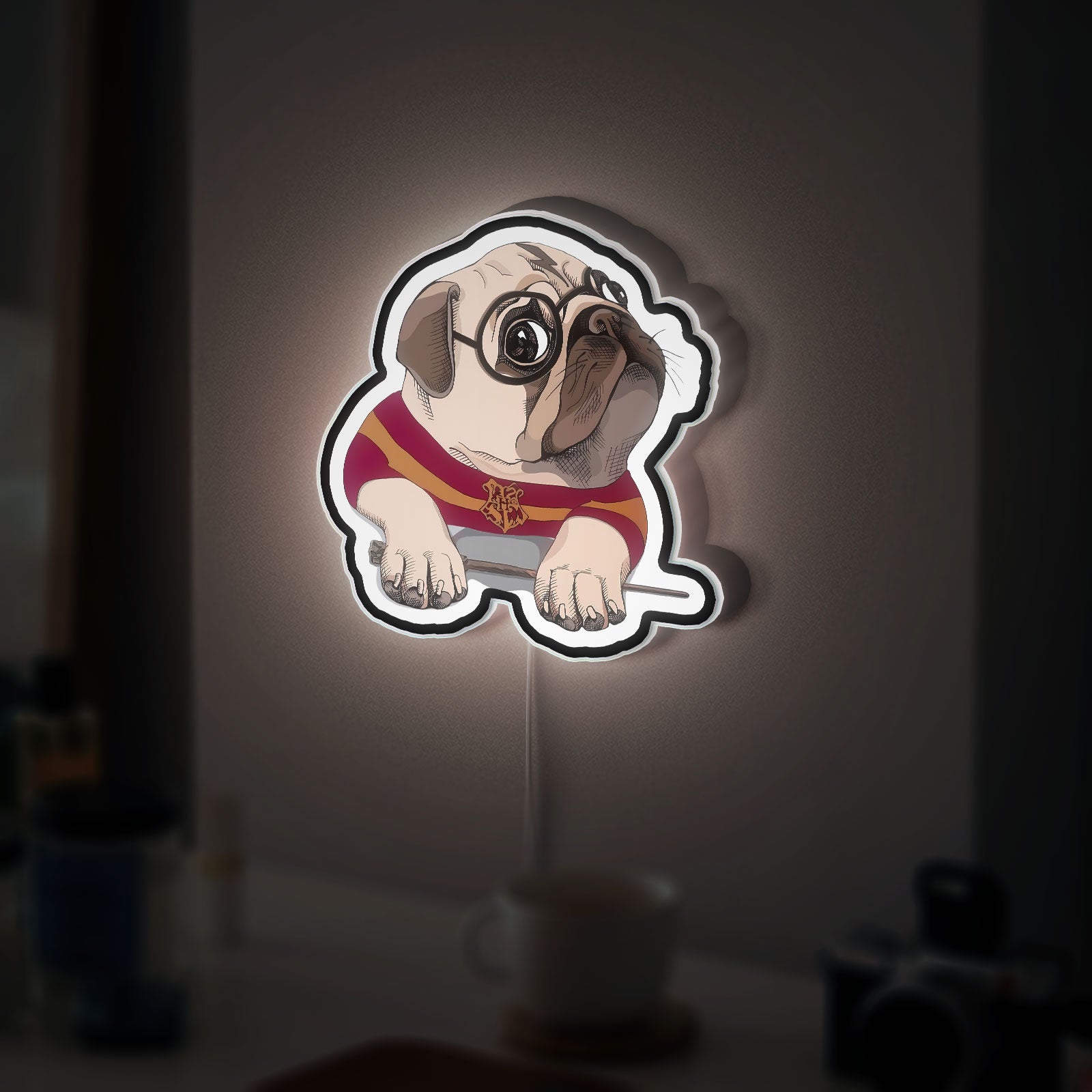 Pug Harry Potter 3D Light Box - Funny Wizard Pug LED Night Light, Magical Dog Decor for Harry Potter Fans & Pug Lovers
