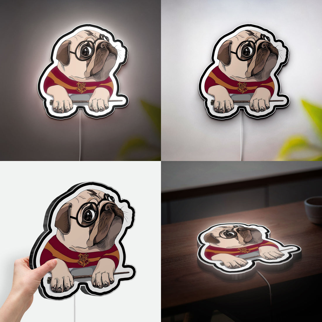 Pug Harry Potter 3D Light Box - Funny Wizard Pug LED Night Light, Magical Dog Decor for Harry Potter Fans & Pug Lovers
